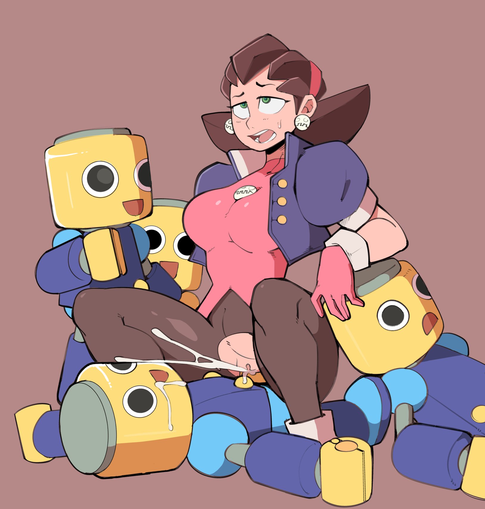 big breasts, breasts, brown hair, capcom, cowgirl position, cum, cum in pussy, female, female on top, female only, male, mega man, mega man legends, nipples, nipples visible through clothing, pantyhose, pussy, ragingbarbarians, sex, short hair, size difference, smaller male, solo, solo female, solo focus, torn pantyhose, tron bonne