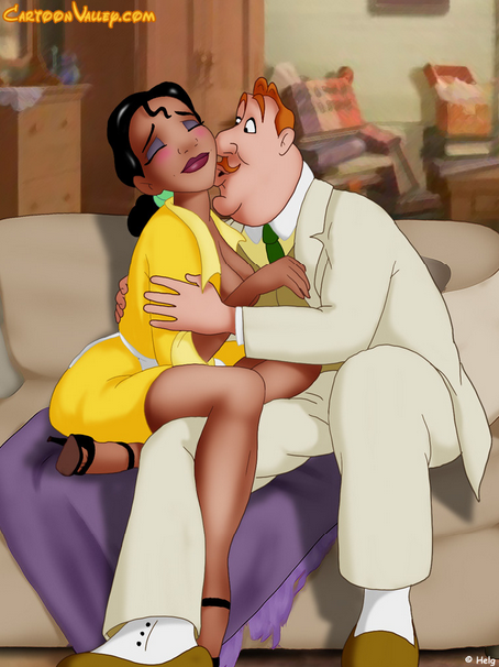 1boy 1girls big_daddy_la_bouff breast_grab cartoonvalley.com clothed_male_nude_female disney disney_princess helg kissing moustache the_princess_and_the_frog tiana