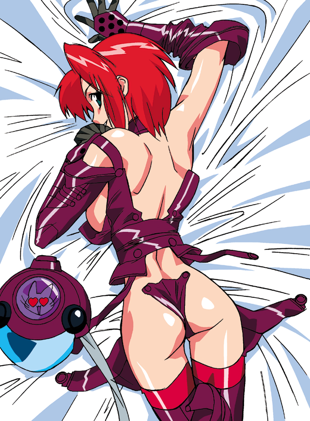 1girls 90s arm_up armor ass back bed_sheet boots breast_press breasts cat_ears clothing female female_only gloves green_eyes heart heart_eyes helmet helmet_removed high_heel_boots high_heels kouzaka_kouhei large_breasts long_gloves looking_at_viewer looking_back lying mika_(viper) official_art on_stomach purple_armor raised_leg red_hair revealing_clothes smile sogna solo stockings teeth thigh_boots thighhighs thighs unbuttoned viper_(series) viper_m1 visor whiskers zettai_ryouiki