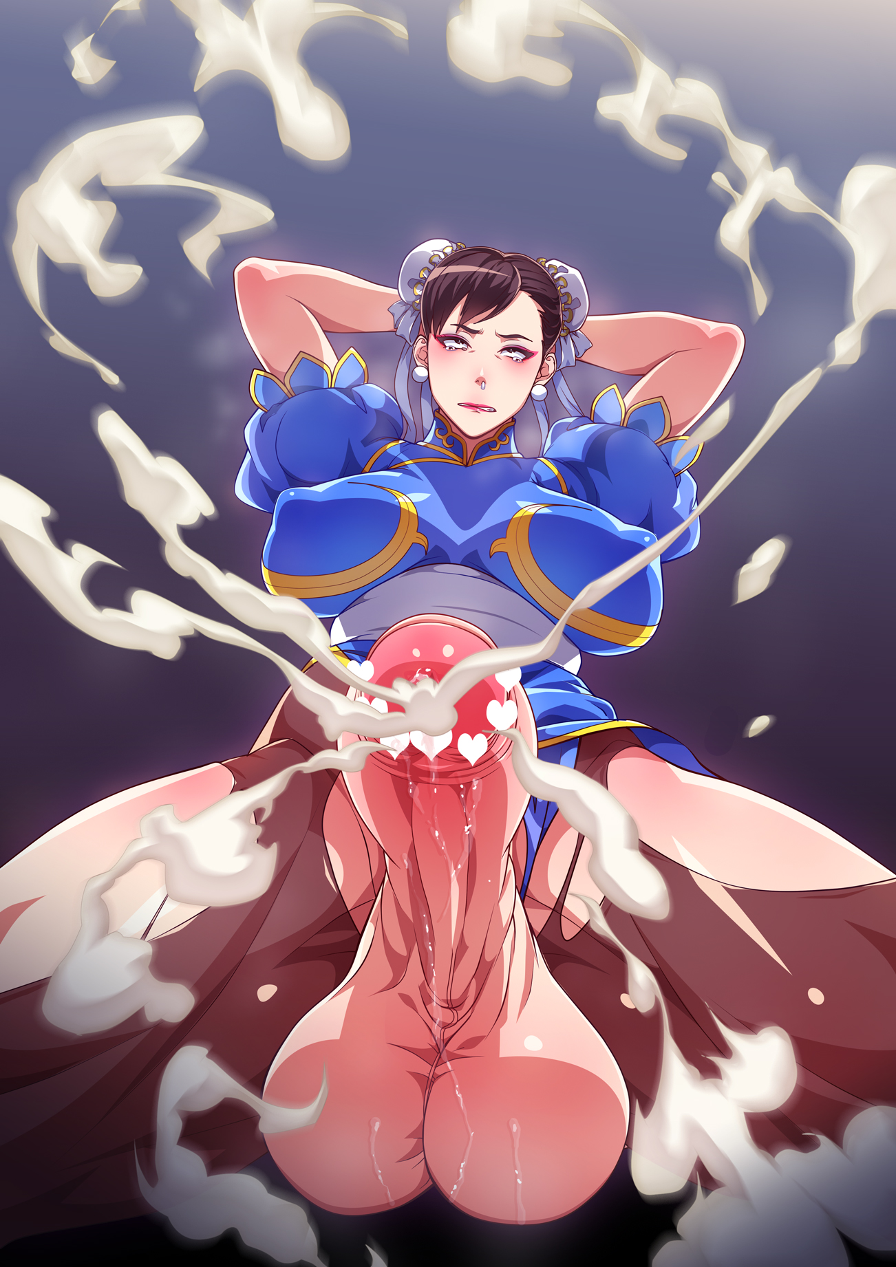 1futa, chinese clothes, chun-li, cum, futa only, futanari, intersex, orgasm, orgasm face, pov, solo, street fighter