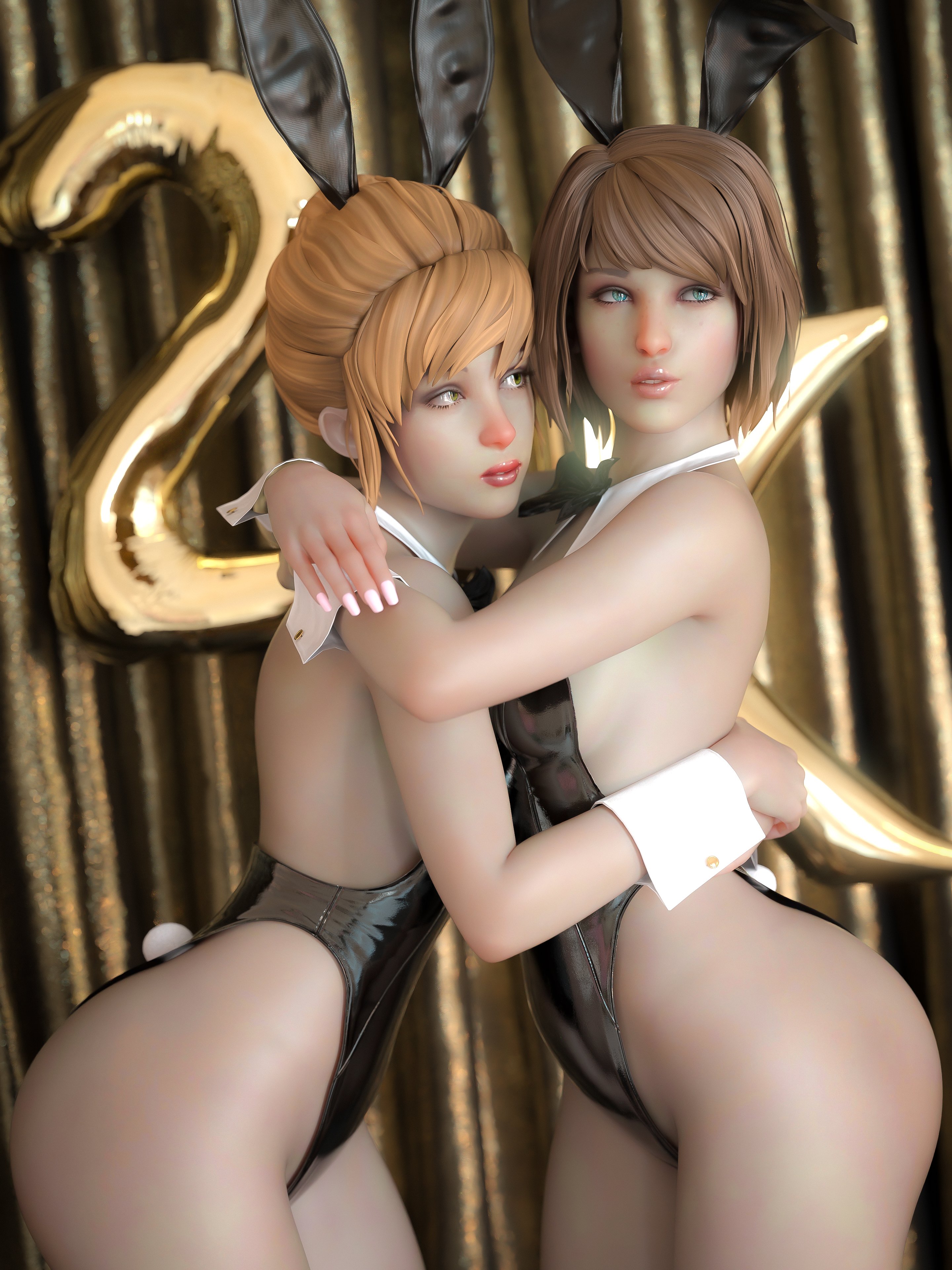 2girls, 3d, bimbo, blonde, blonde female, blonde hair, blonde-haired female, brown hair, bunny ears, bunny girl, bunnysuit, cleavage, female, female focus, female only, glossyheat, kate marsh, life is strange, light skin, light skinned, light skinned female, light-skinned, light-skinned female, long nails, max caulfield, nail polish, only female, only girl, only woman, pink nail polish, pink nails, religious girl, shirt, short hair, short hair female, short-hair, short-haired female, small breasts, teen, teen female, teen girl, teenage female, teenage girl, teenager, young female, young girl, young woman