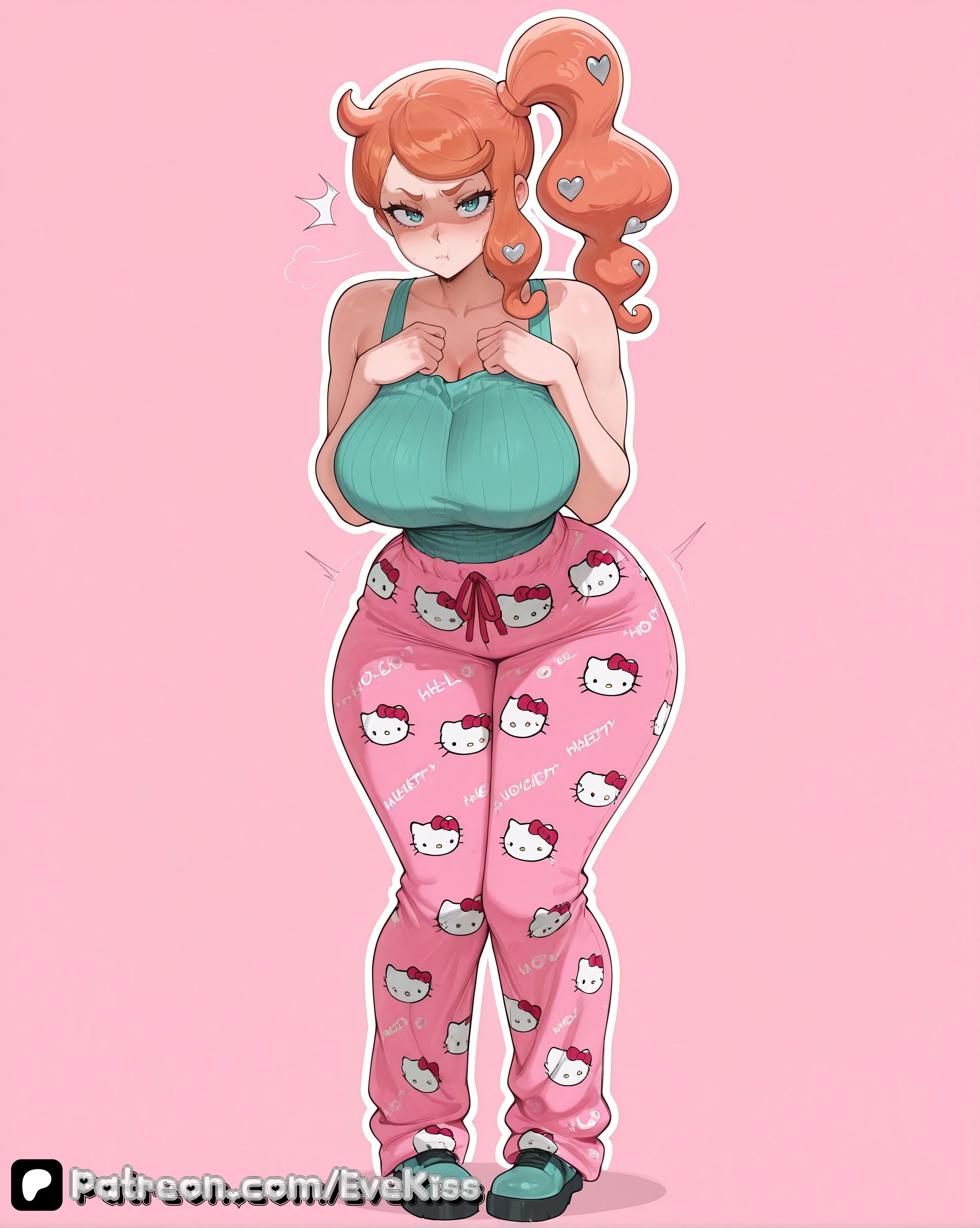 1girl, 1girls, ai generated, breasts, camel toe, cameltoe, cleavage, clothed, clothed female, curvy, curvy figure, evekiss, female, female focus, female only, focus, fully clothed, ginger, ginger hair, green eyes, large breasts, nipples, nipples covered, nipples visible through clothing, orange hair, pokemon, pokemon trainer, pussy, red hair, sfw, solo, solo female, solo focus, sonia (pokemon), teeth, thick thighs, thighs, tight clothes, tight clothing, uncensored, wide hips