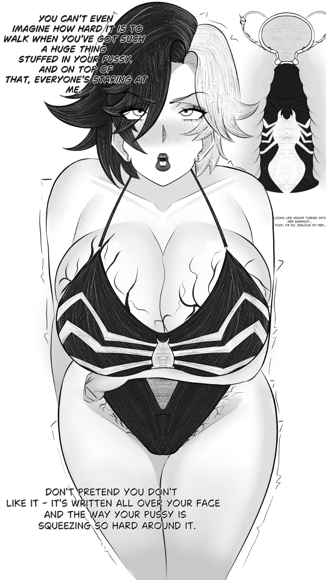 2d, big ass, big breasts, big penis, clothed, fully clothed, luna snow, luna snow (marvel rivals), marvel, marvel rivals, solo, venom (marvel)