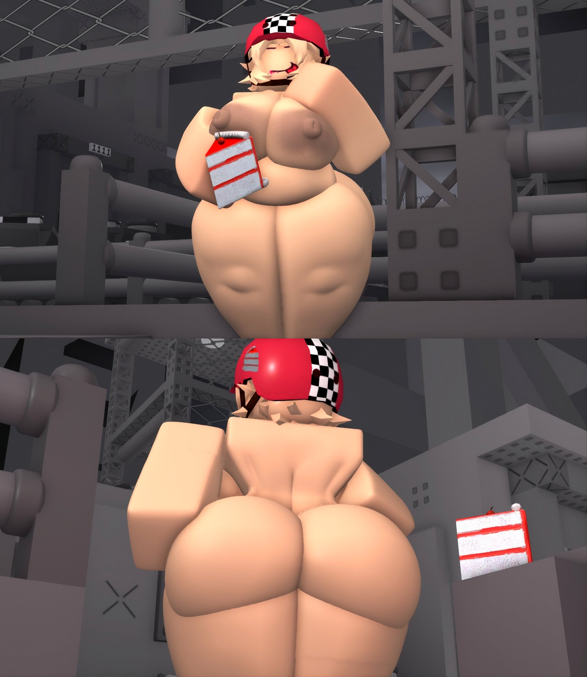 1girls, 3d, areolae, ass, back, breasts, cake, chubby female, civilian (die of death), completely nude, completely nude female, die of death (roblox), female, female only, helmet, indecentmary, naked, naked female, nipples, nude, nude female, roblox, roblox game, robloxian, short hair, solo, solo female, sweettooth (die of death), tagme, thighs
