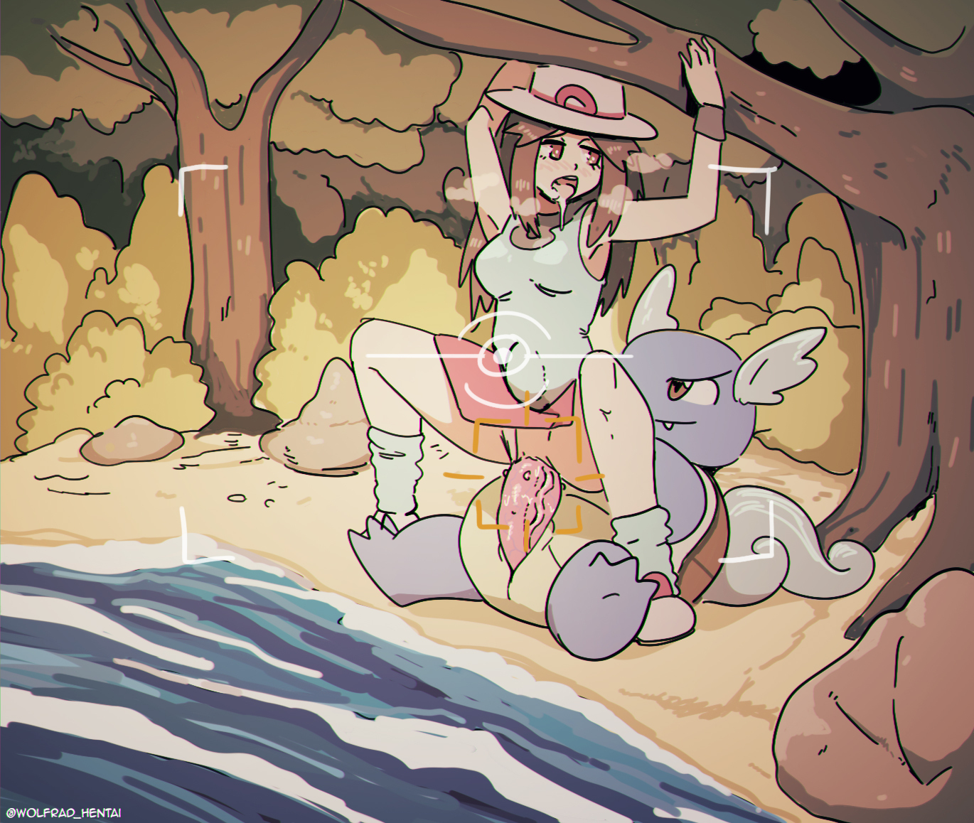 1boy, 1girls, female, feral, human, leaf (pokemon), male, male pokemon/female human, nintendo, outdoors, panties, panties aside, penis, pokemon, pokemon (species), pokemon snap, pokephilia, pussy, straight, vaginal penetration, vaginal sex, wartortle, white panties, wolfgang bang, year request
