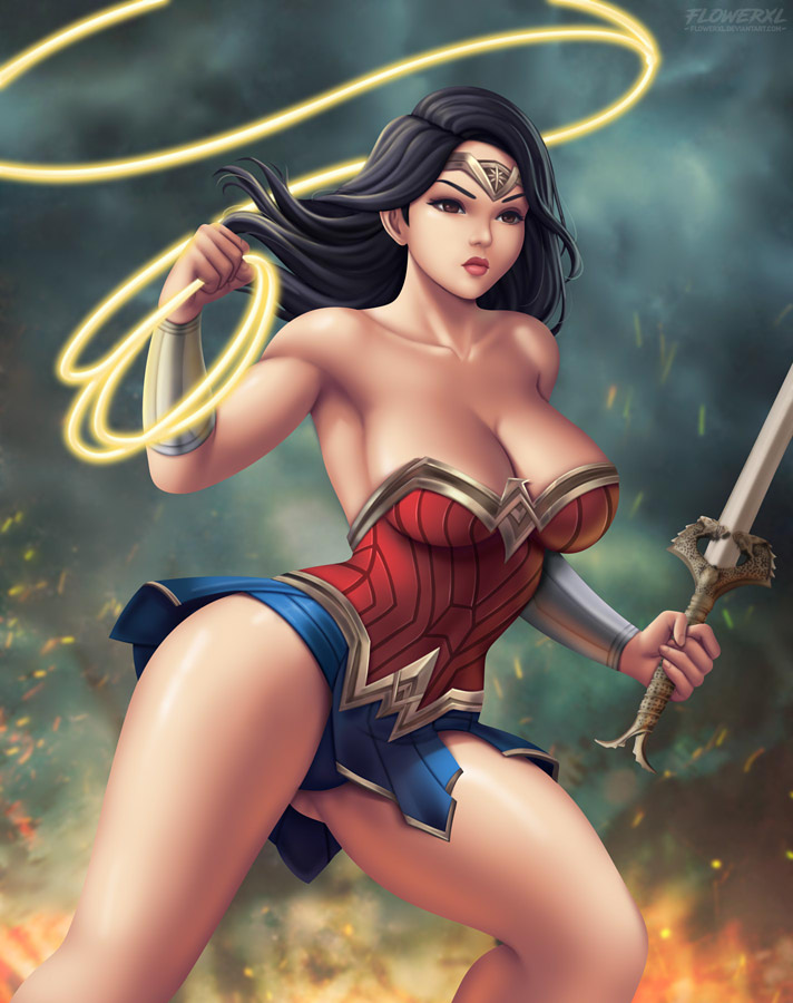 1girls, big breasts, breasts, cleavage, dc, dc comics, diana prince, female, female only, flowerxl, large breasts, solo, wonder woman, wonder woman (series)