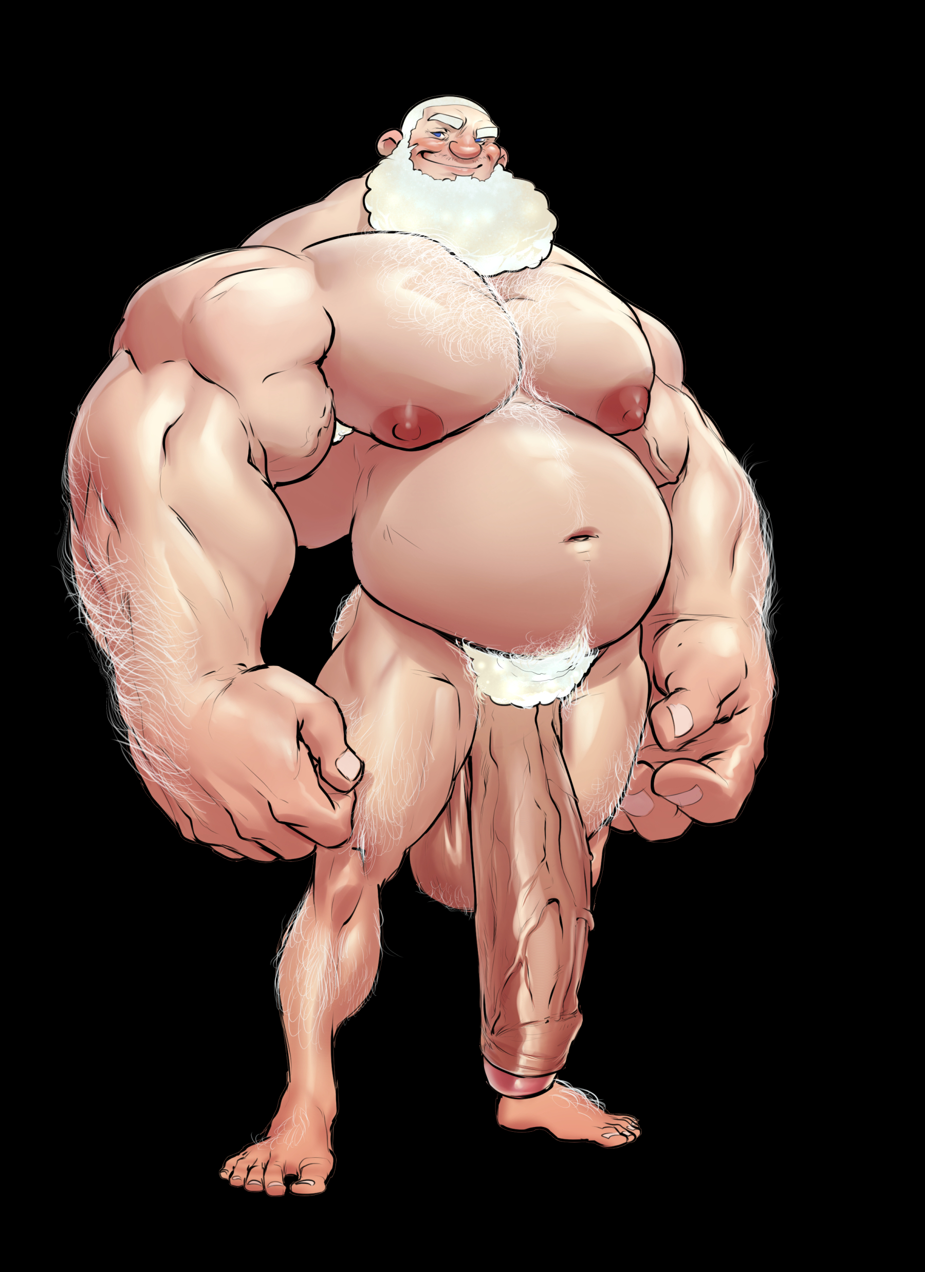 1boy, balls, bara, beard, big balls, big penis, body hair, christmas, facial hair, flaccid, huge cock, male, male only, muscles, muscular, nude, penis, penis down, santa claus, solo, solo male, white hair, yaoi, zenpei