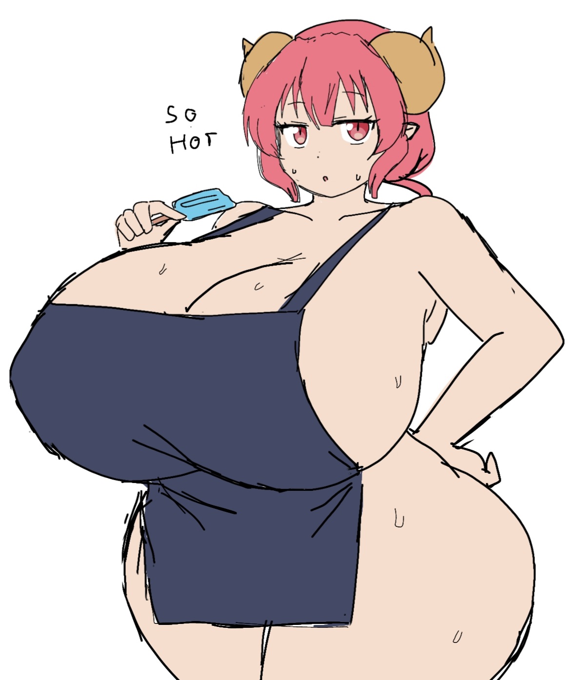 1girls, apron, ass, big ass, big breasts, big butt, breasts, female, female only, horn, huge ass, huge breasts, huge butt, ice cream, ilulu (dragon maid), large breasts, miss kobayashi's dragon maid, momiji (artist), pink eyes, pink hair