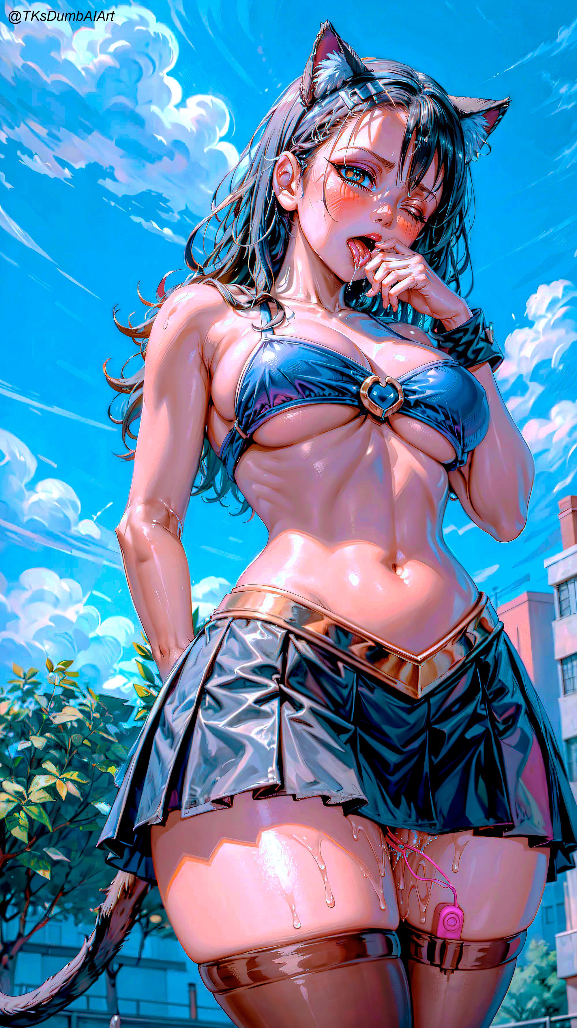 1girls, ai generated, cat ears, cat girl, cat tail, catgirl, female, hayase nagatoro, looking at viewer, please don't bully me, nagatoro, solo, solo female, tksdumbaiart, vibrator, viewed from below