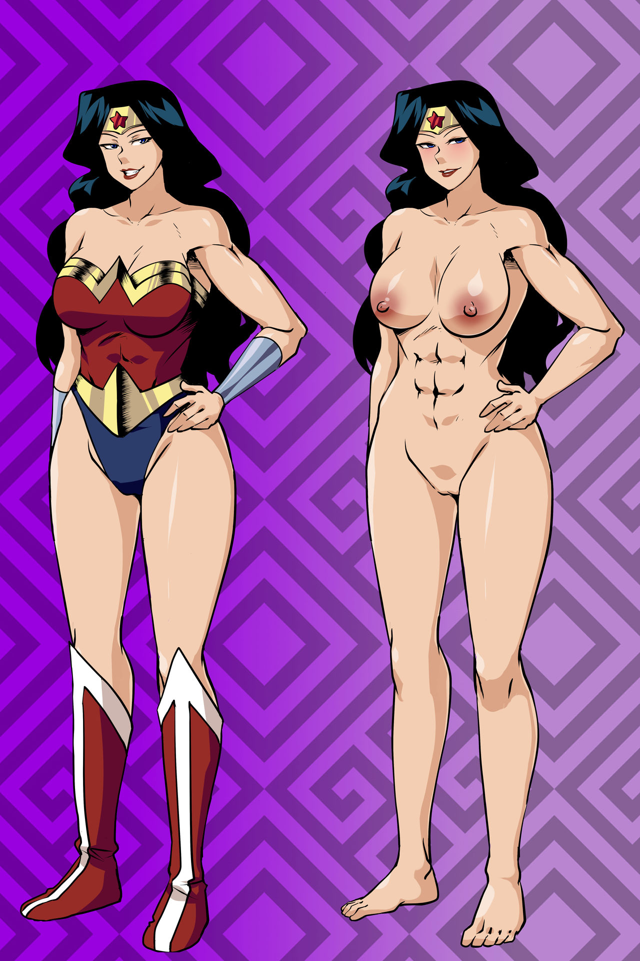 aya_yanagisawa barefoot bodysuit boots breasts dc_comics diana_prince feet knee_boots long_hair looking_to_the_side naked posing sexyversecomics tiara wonder_woman wonder_woman_(series)