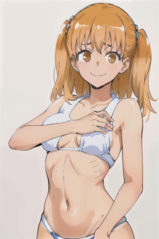 1girls ai_generated covering_breasts nagatorofan partially_clothed please_don't_bully_me,_nagatoro smile solo solo_female underwear yoshi_(nagatoro)