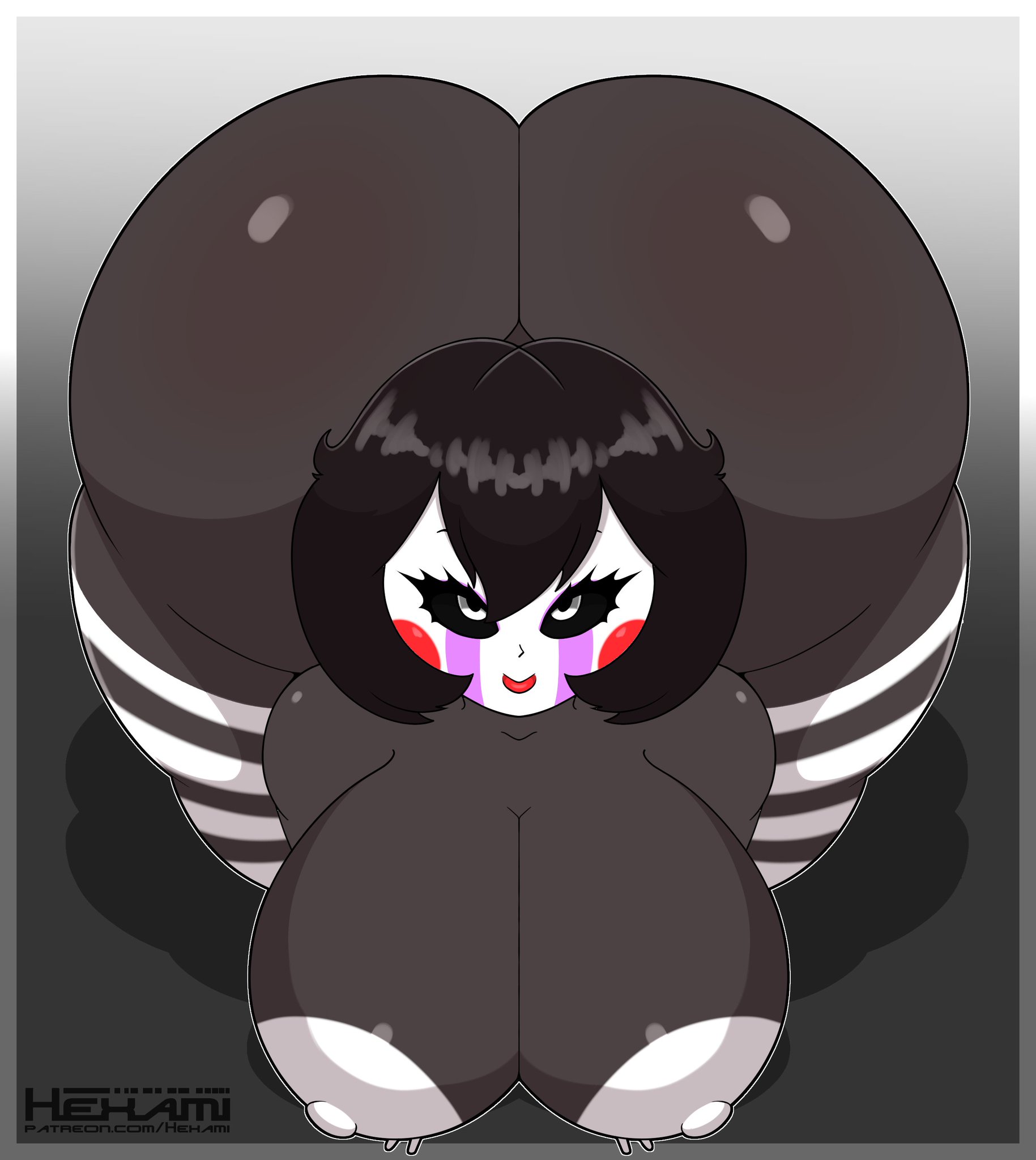 big breasts, black body, breasts, breasts bigger than head, chubby female, female, five nights at freddy's, five nights at freddy's 2, hexami, makeup, marionette (fnaf), mommy kink, puppet (fnaf), puppet (thepuppetlover), solo, voluptuous, voluptuous female, white eyes, white face