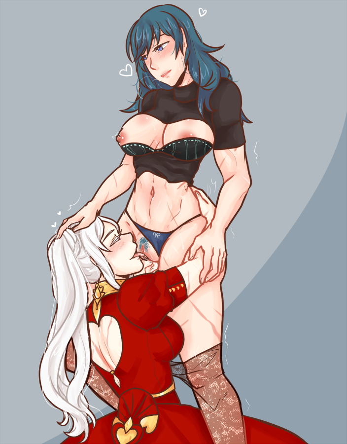 2girls blue_hair breasts byleth_(fire_emblem) byleth_(fire_emblem)_(female) clothed cunnilingus edelgard_von_hresvelg female female_only fire_emblem fire_emblem:_three_houses hand_on_head kneeling kneeling_oral_position knighthood legwear legwear_removed multiple_girls panties panties_aside partially_clothed ponytail post-timeskip pubic_hair pussy scars side_ponytail spicysiren tongue_out white_hair yuri