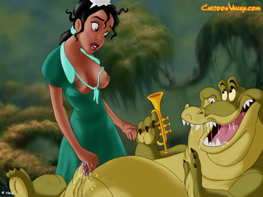 alligator animal_genitalia breast_outside cartoonvalley.com clothed_female disney disney_princess erected_nipples gift handjob helg interspecies louis_(the_princess_and_the_frog) maid_headdress nipples the_princess_and_the_frog tiana trumpet zoophilia