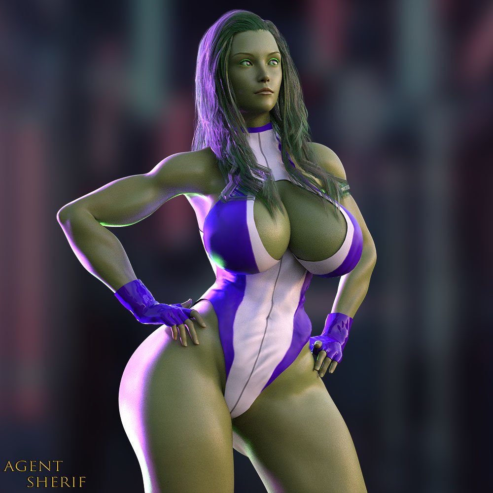 1girls, 3d, 3d (artwork), areola slip, big breasts, breasts, busty, cleavage cutout, clothed, clothing, female, female only, fingerless gloves, gloves, green body, green clothing, green eyes, green hair, green skin, hands on hips, hulk (series), large breasts, latex, latex gloves, latex suit, leotard, long hair, looking away, marvel, marvel comics, muscular, muscular female, nordfantasy, she-hulk, solo, solo female, toned, toned female, voluptuous, voluptuous female, wide hips