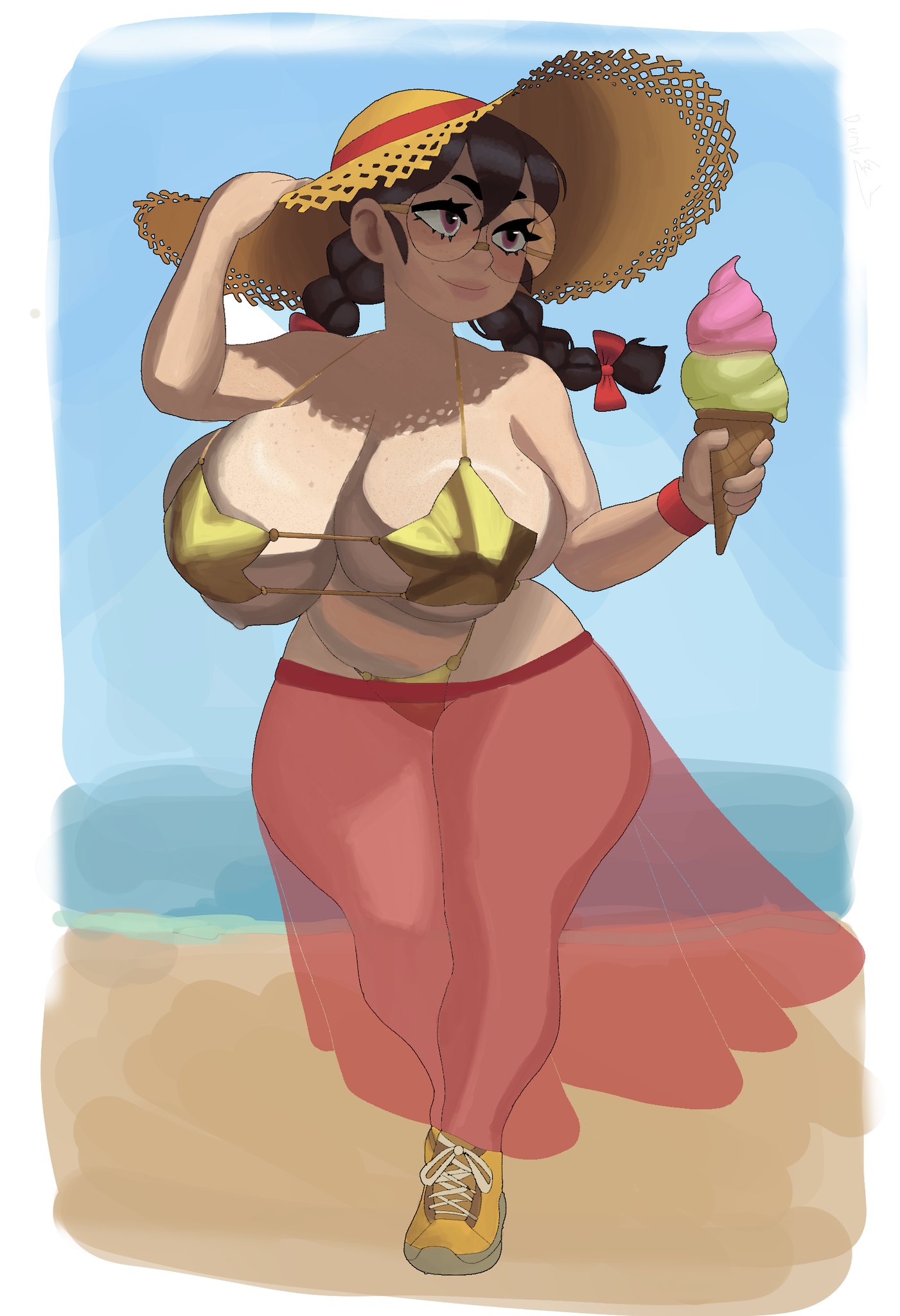 2d, 2d (artwork), big ass, big breasts, color, curvy, dumbsmutty, dumbwitchyy, fairy, fairy girl, fairy queen, gigantic breasts, glasses, huge ass, huge breasts, illustration, kirby (series), light skin, light-skinned female, pigtails, queen ripple, voluptuous, wide hips