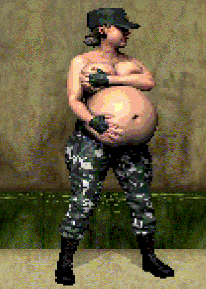 animated, bloated belly, camouflage pants, chubby, combat boots, curvy, curvy figure, large breasts, milf, mortal kombat, plump, pregnant, pregnant female, sprite