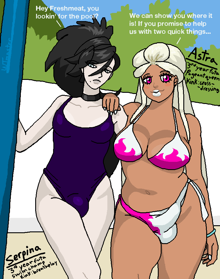 2futas balls_in_bikini balls_in_swimsuit bathing_suit beauty_mark big_breasts big_bulge bikini black_hair blonde_hair blue_eyes bulge caption choker chubby dark-skinned_futanari dark_skin english_text eyelashes flame_pattern futa_only futadom_caption futanari goth gothic grey_lips large_breasts light-skinned_futanari light_skin long_hair mspaint oc one-piece_swimsuit original_character original_characters pale-skinned_female pale-skinned_futanari pale_skin pattern_clothing pink_eyes platinum_blonde_hair plump pole ponytail punk purple_clothing silver_lipstick skinny swimming_pool swimsuit swimwear talking_to_viewer tan text thick_thighs white_bikini white_lipstick white_nails wide_hips wigglytuffmaster wristband