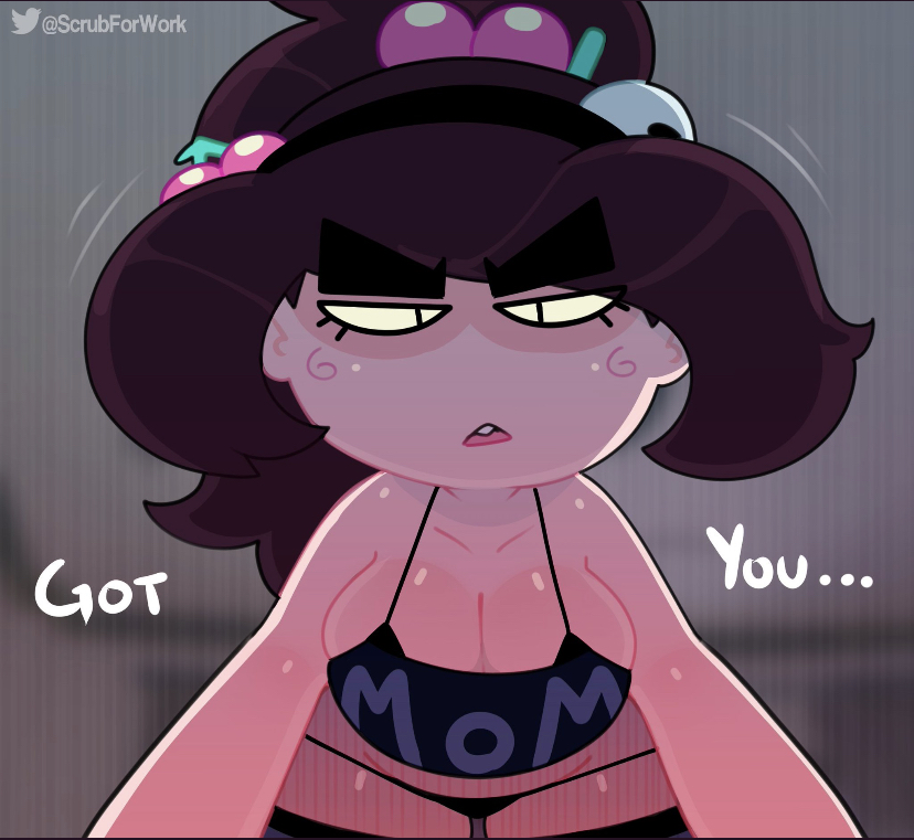 1girls, angry, black thong, breasts, brown hair, cleavage, dialogue, english text, eyebrows, eyelashes, female, female focus, female on top, female only, femscrub (somescrub), hair, headband, kneeling, large breasts, looking at viewer, looking down, milf, mother, on knees, original, original character, pov, solo, solo female, somescrub, stockings, striped legwear, talking to viewer, tank top, text, thong, twitter, twitter username, watermark