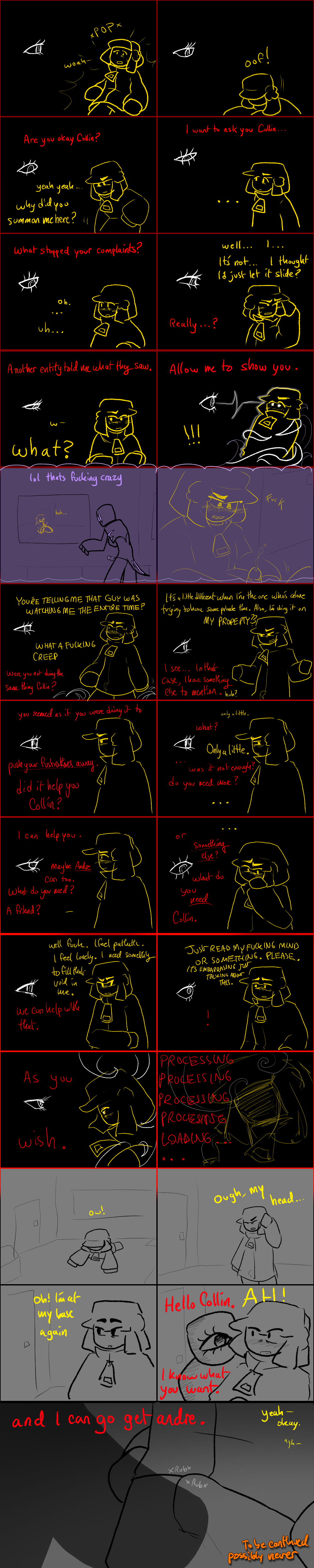 assimilation (collinlock16), boner under clothes, collinlock16, collinlock16 (collinlock16), comic page, dialogue, entityom (collinlock16), korebreaker, masterbation, mcyt, minecraft, minecraft arg, minecraft arg but the protagonist is a speedrunner, minecraft youtubers, twitch, twitch streamer, twitch.tv, twitter, twitter username, voyeurism, youtube, youtuber, youtubers