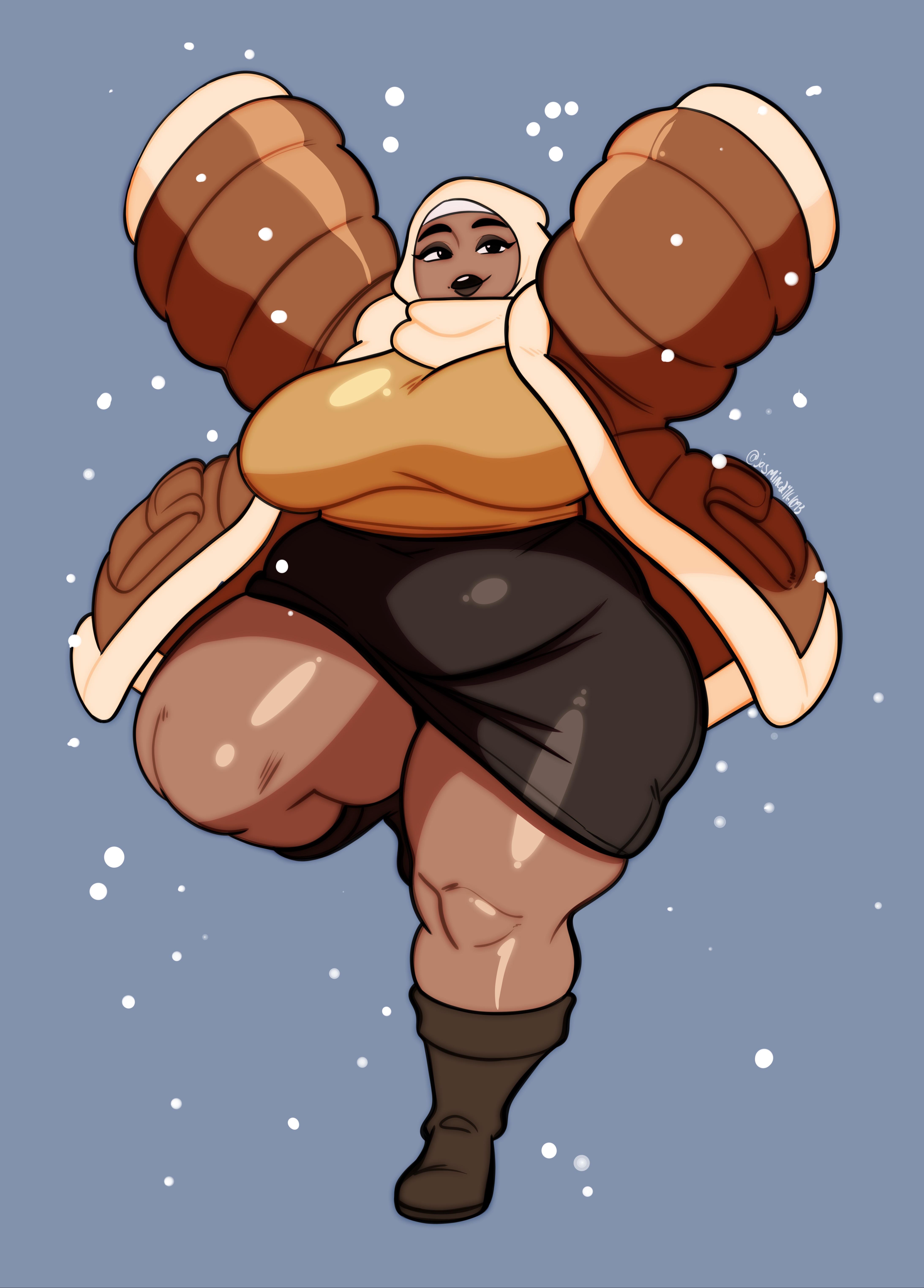 1girls, bbw, big breasts, chubby, chubby female, clothed, coat, fat tits, female, female only, hijab, hijabi, huge breasts, jasmine29161093, jazzanna, looking at viewer, massive breasts, milf, muslim, muslim female, muslim lesbian, original character, plump, snow, snowing, solo, solo female, tagme, thick thighs, wide hips, wide thighs, winter