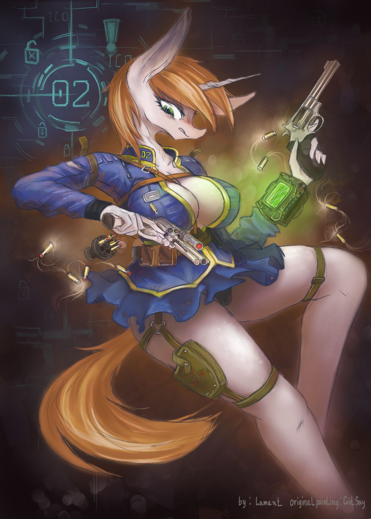 anthro equid equine fallout_equestria fan_character female gun handgun hi_res horn lament littlepip mammal my_little_pony pipbuck ranged_weapon revolver solo unicorn weapon