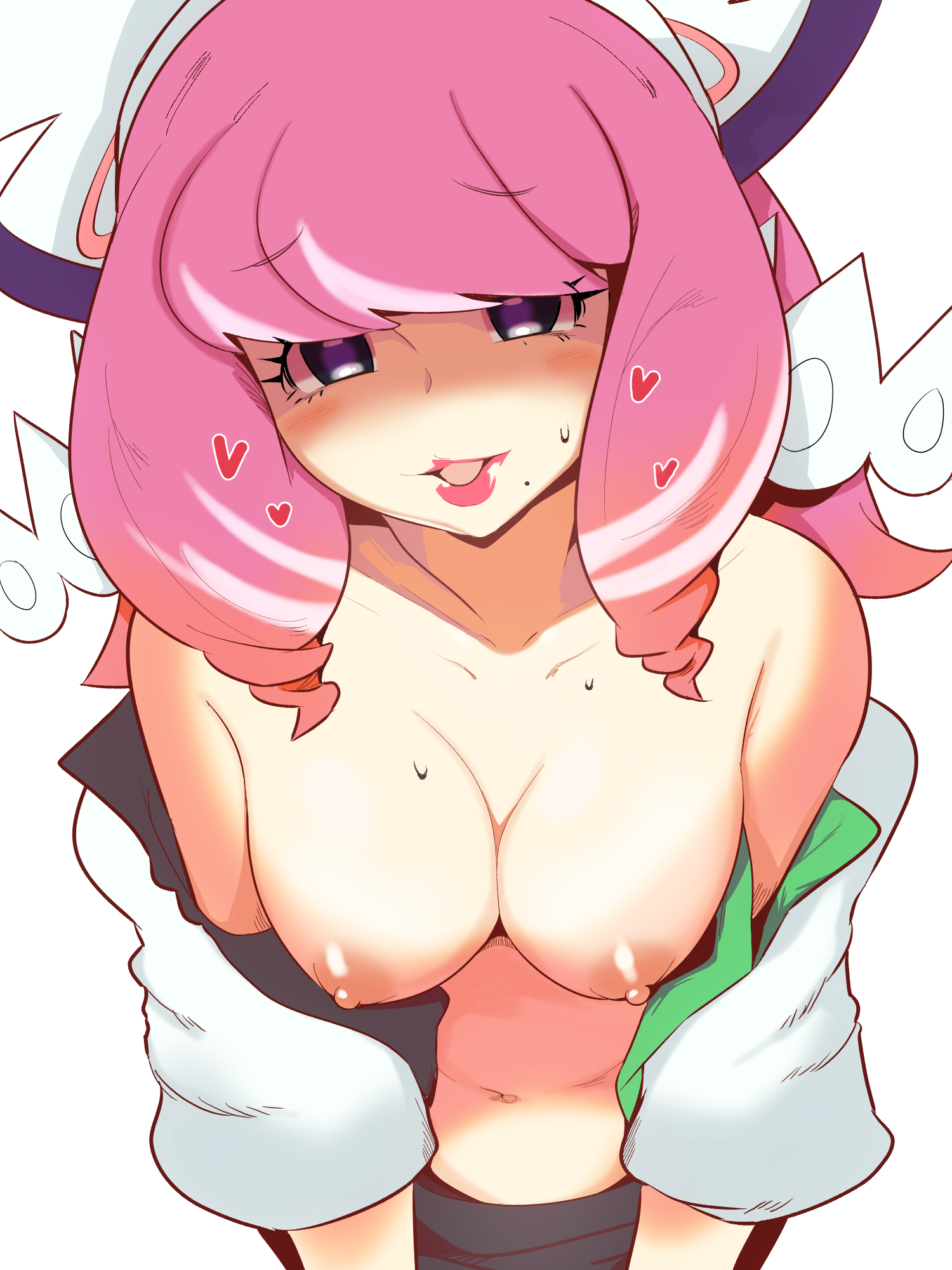 1girls, big eyes, blush, breasts, female, klara (pokemon), nintendo, pink hair, pokemon, pokemon ss, pokemon ss isle of armor, sweat, takochan (kazunoko)