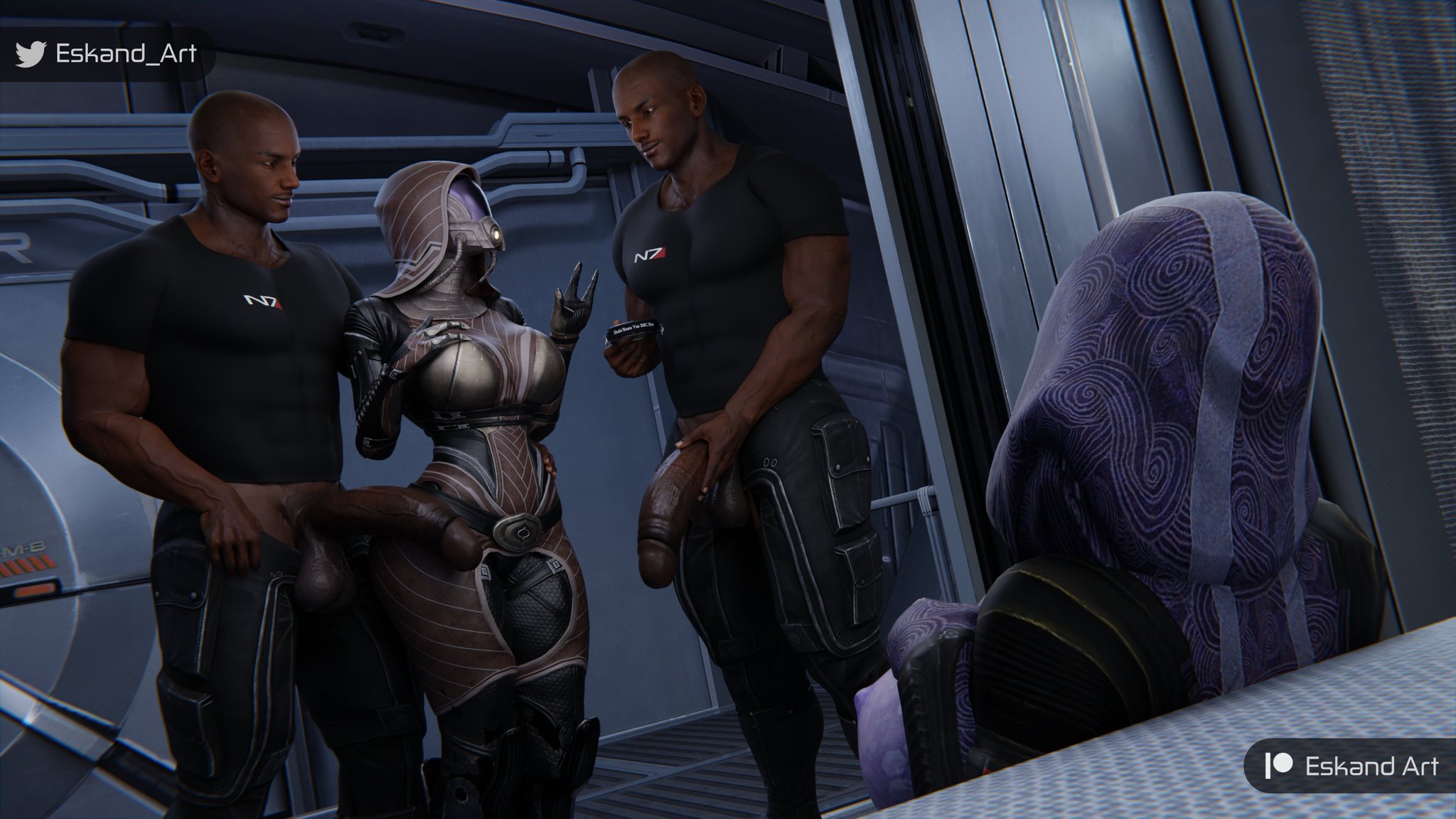2boys, 2girls, 3d, alien, alien girl, alien humanoid, ass, big ass, big breasts, bioware, breasts, bust, busty, chest, curvaceous, curvy, curvy figure, dark-skinned male, electronic arts, eskandart, female, hips, hourglass figure, huge ass, huge breasts, humanoid, large ass, large breasts, legs, male, male/female, mass effect, mature, mature female, quarian, shala'raan vas tonbay, slim waist, straight, tali'zorah nar rayya, thick, thick hips, thick legs, thick thighs, thighs, voluptuous, waist, wide hips