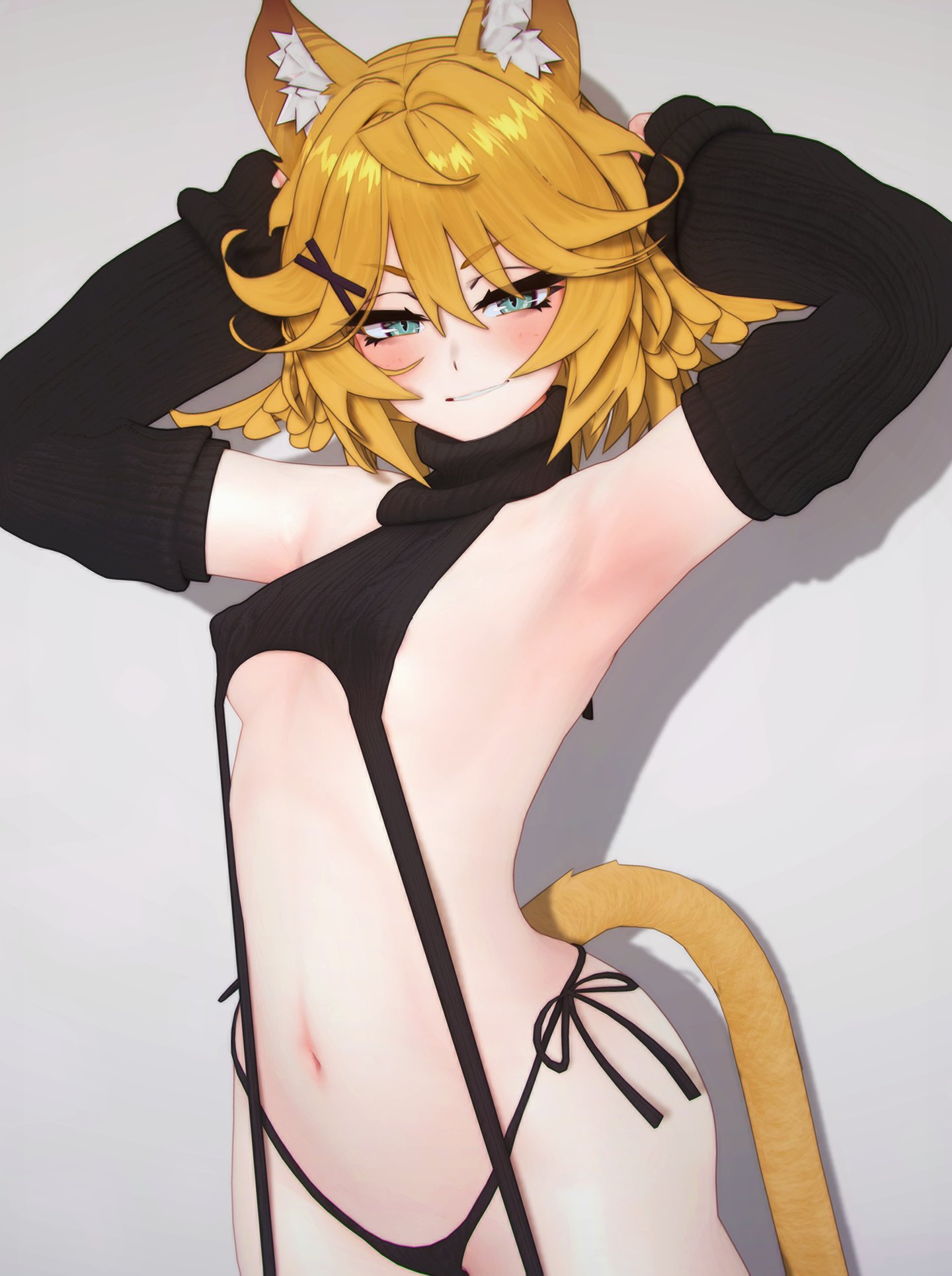 2025, 3d, armwarmer, armwear, cm3d2, custom maid 3d 2, dokibird, dokibird (dokitty), indie virtual youtuber, loshi, neckwear, panties, sexy pose, sweater, tagme, thong, virtual youtuber, vtuber