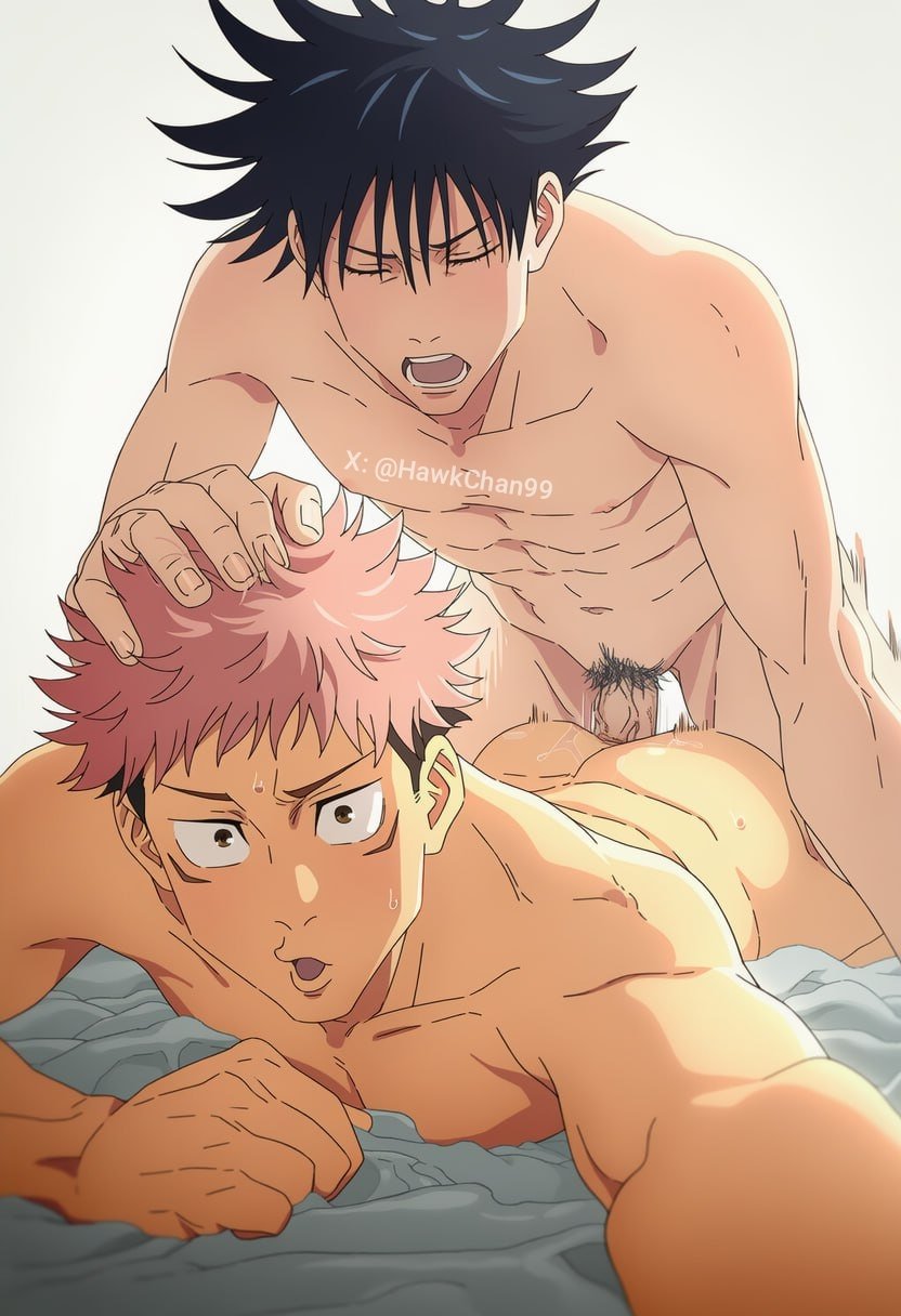 ai generated, bara, fushiguro megumi, gay, hawkchan99, itadori yuuji, jujutsu kaisen, male, male focus, male only, muscular, muscular male, yaoi