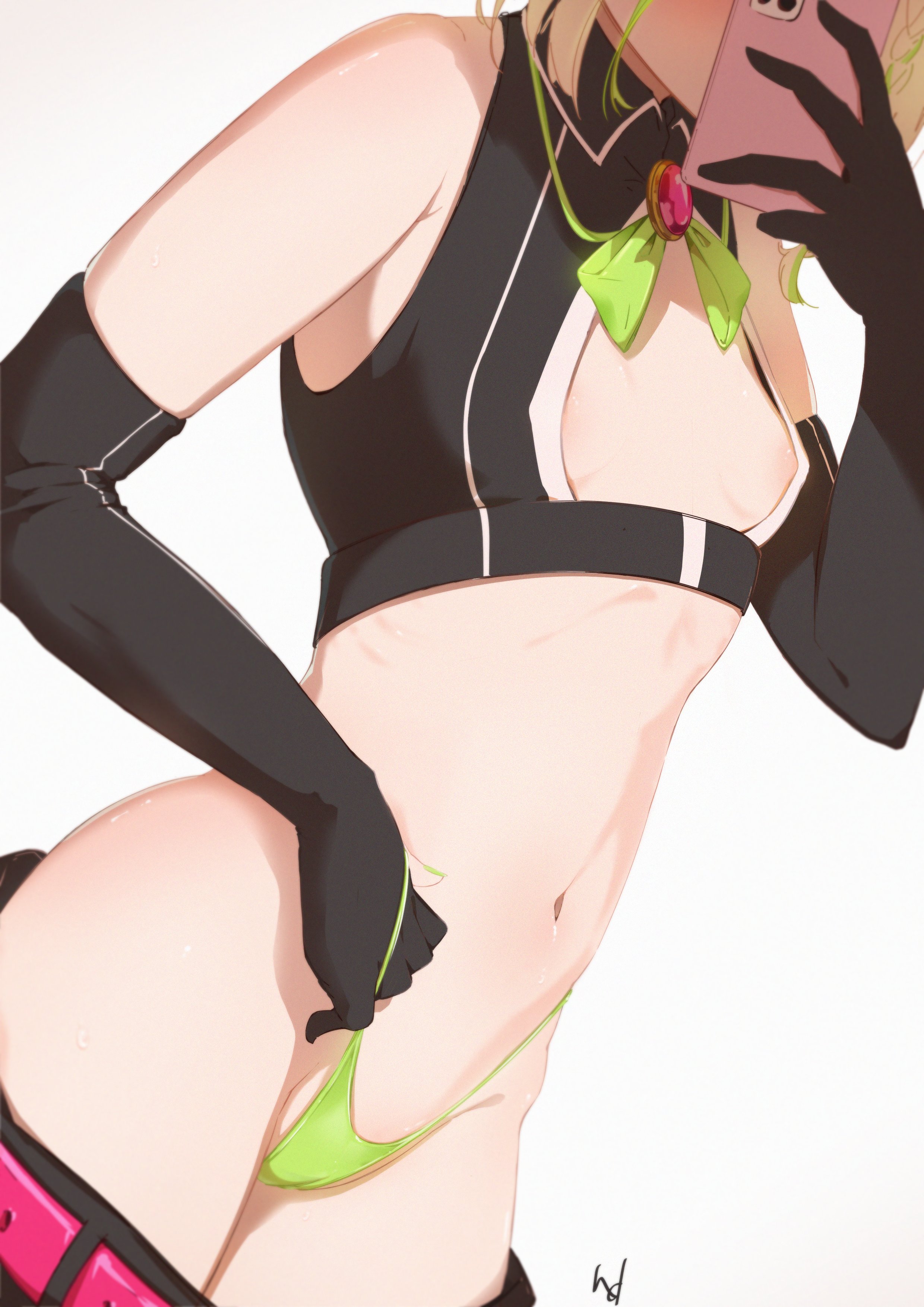 1girls, 2025, 2d, black gloves, breasts, female, female only, first porn of character, fuzuki miki, gloves, hdukl, holding phone, indie virtual youtuber, long gloves, nipples exposed, panties, pants down, phone, phone covering face, short hair, small breasts, twitter, twitter link, virtual youtuber, vtuber, watermark, youtube, youtuber