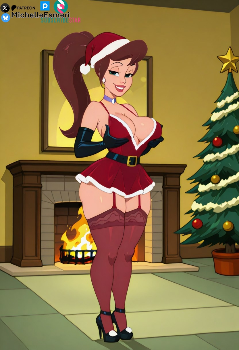 ai generated, civitai, comedy central, drawn together, female, fireplace, garter belt, girl, hentai, high heels, la casa de los dibujos, lingerie, living room, michellesme, mtv, parody, parody porn, princess, princess clara, santa claus, santa costume, santa dress, santa hat, sexy, sexy pose, stockings, thong