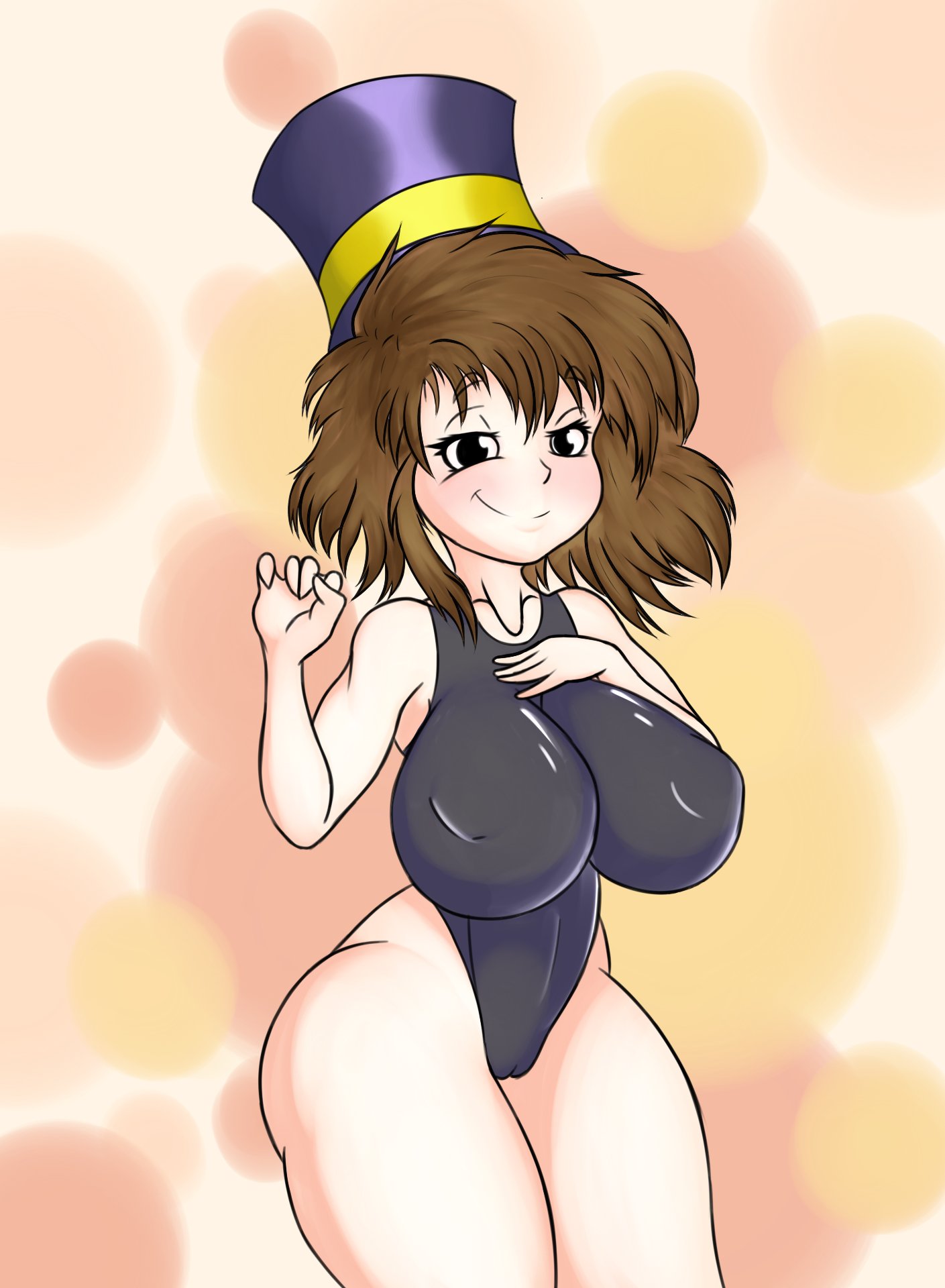 a hat in time, aged up, big breasts, breasts, brown hair, female, hat adult, hat kid, milf, older, swimsuit