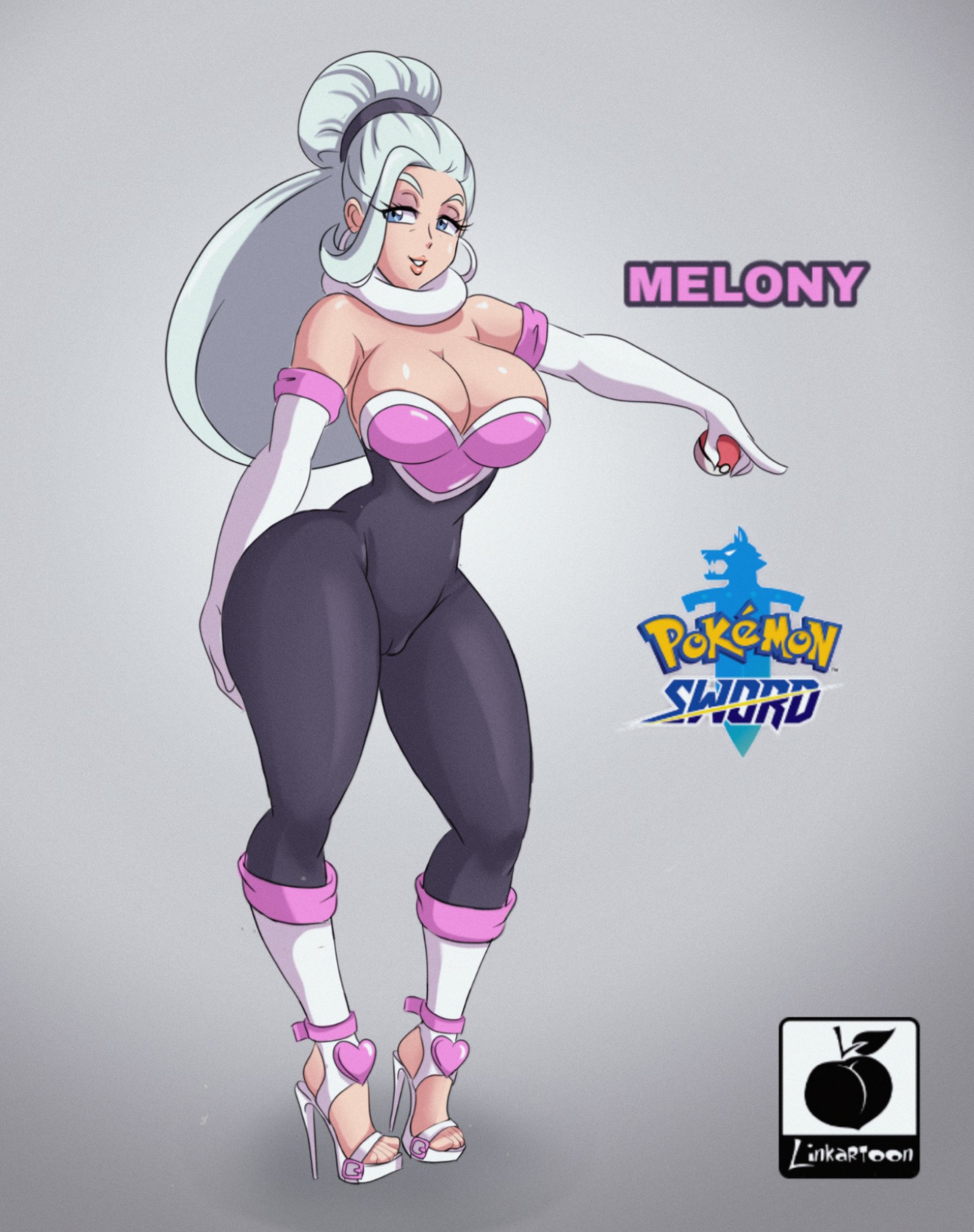 1girls, artist logo, artist name, ass, big ass, big breasts, blue eyes, bodysuit, breasts, cameltoe, character name, cosplay, earrings, female, game freak, gloves, gym leader, half-closed eyes, high heel sandals, high heels, holding pokeball, light skin, light-skinned female, linkartoon, logo, long hair, mature female, melony (pokemon), milf, mother, nintendo, open toe footwear, open toe heels, open toe shoes, pale skin, pale-skinned female, pokeball, pokemon, pokemon ss, pussy, rouge the bat, rouge the bat (cosplay), sandals, sega, sonic (series), standing, stiletto heels, text, thick ass, thick thighs, thighs, very high heels, voluptuous, watermark, white hair, wide hips