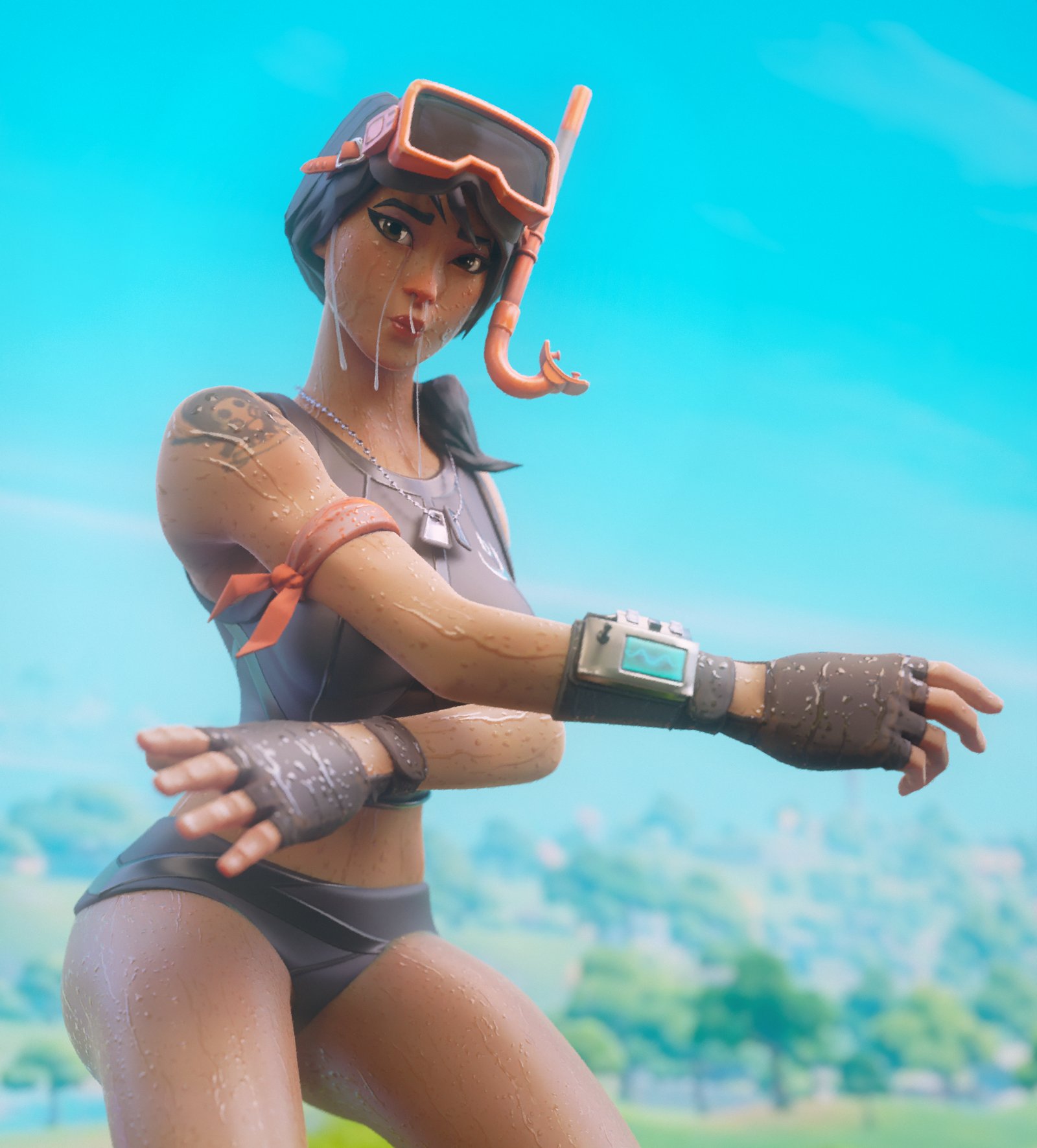 1girls, 3d, arkaina, arkina, clothed, clothed female, clothing, cum, cum on face, cum out nose, female, female only, fingerless gloves, fortnite, fully clothed, fully clothed female, headhunter (fortnite) (model), looking at viewer, panties, shirt, snorkel, snorkel ops, tagme, water, water drop, wet, wet body, wet clothes