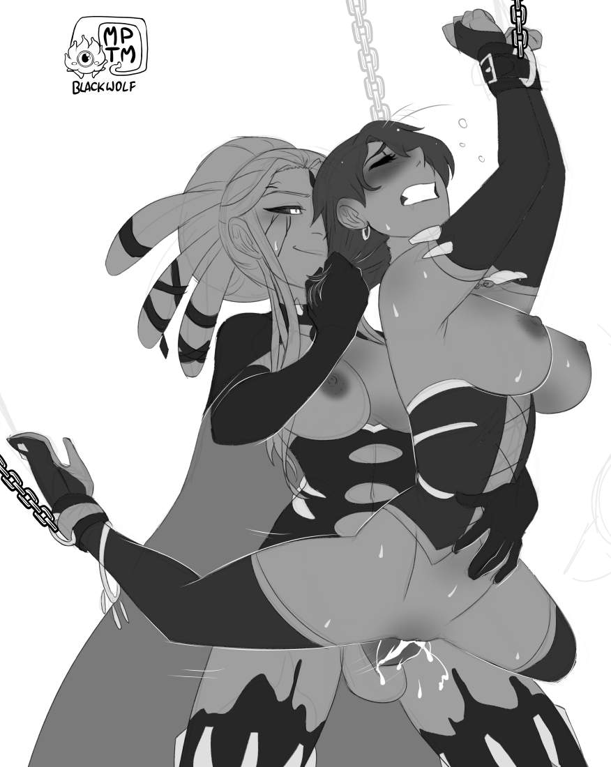 1futa, 1girls, areolae, arms tied, balls, big breasts, big dom small sub, black hair, blushing, bondage, boots, breasts, chains, cinder fall, cum, cum drip, cum in pussy, cum inside, cumshot, ejaculation, elbow gloves, erect nipples, erection, exposed breasts, female, female penetrated, femsub, from behind position, futa on female, futa penetrating, futa sans pussy, futadom, futanari, gloves, grey skin, hair pull, heels, high heel boots, high heels, intersex, large penis, larger futa, legs held open, monochrome, my pet tentacle monster, nipples, nude, partially clothed, penetration, penis, pussy, restrained, rwby, salem (rwby), sex, sex slave, size difference, smaller female, thighhighs, vaginal penetration, voluptuous, white background, white hair