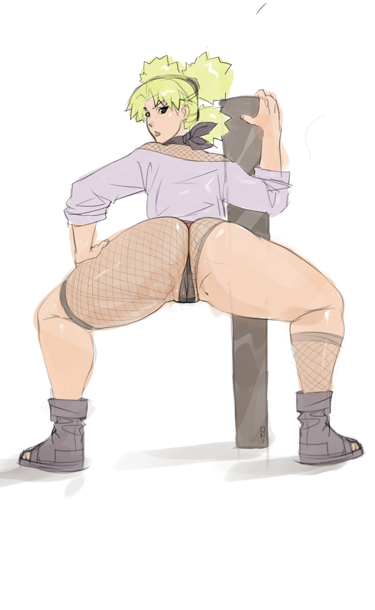 artist request, ass, big ass, blonde hair, dutch angle, fan, female, female only, fishnet, human, naruto, naruto (classic), naruto (series), solo, temari, thong