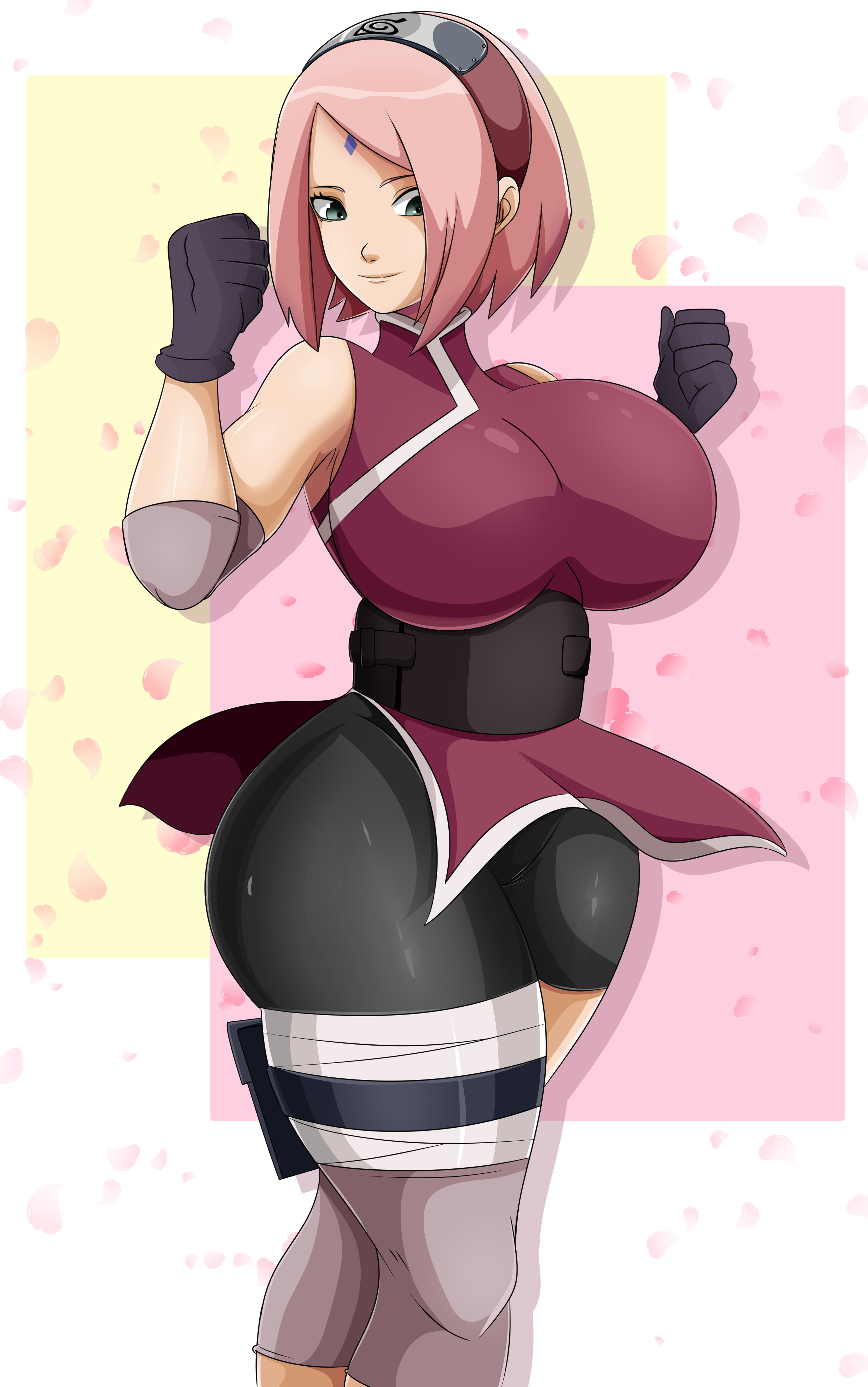big breasts, breasts, female, female only, green eyes, naruto, naruto (series), naruto: the last, pink hair, sakura haruno, short hair, solo, solo female, solo focus, sonson-sensei, thick thighs