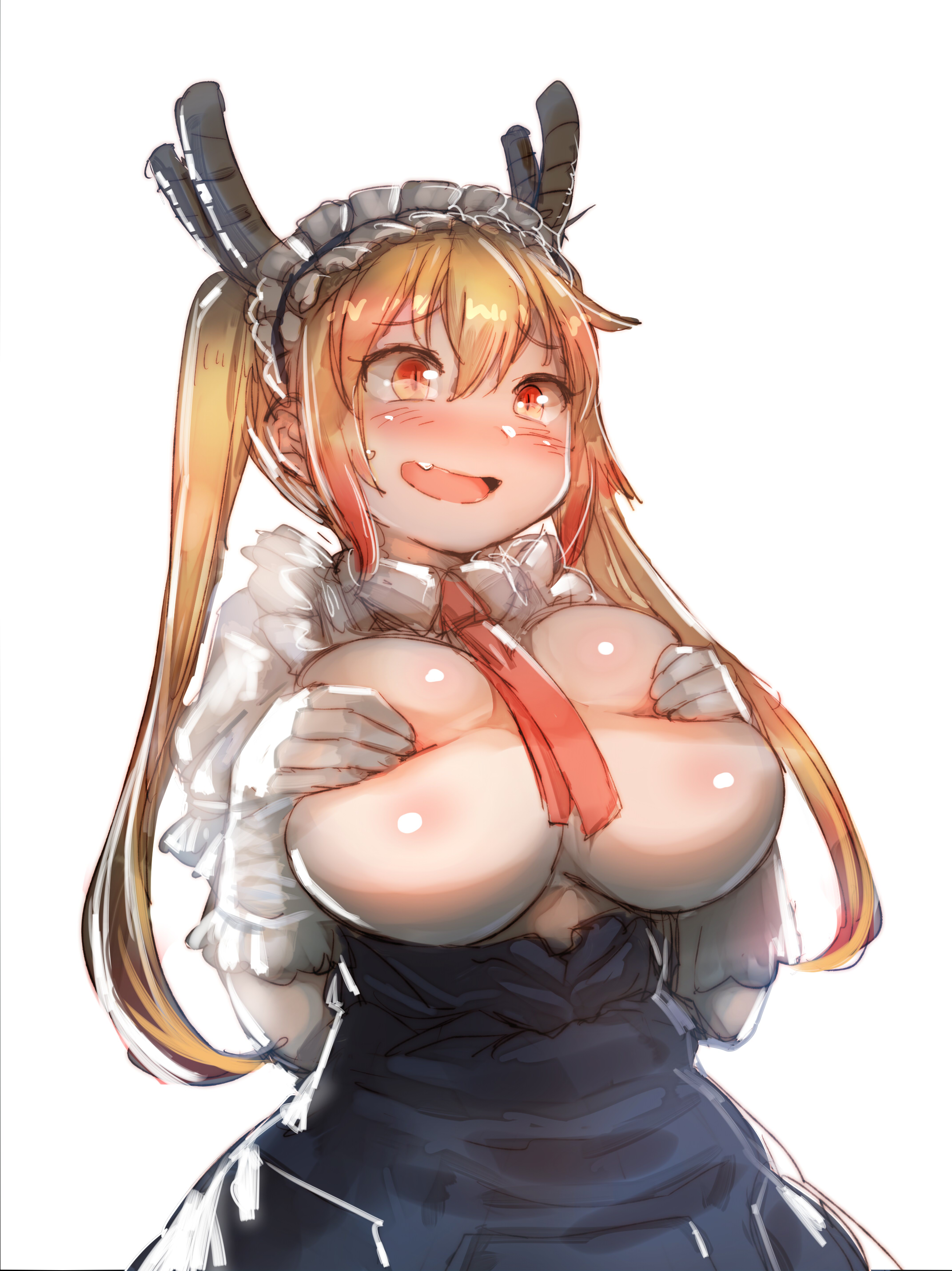 1girls, big breasts, blonde hair, bow (bhp), breast grab, breasts, covered nipples, female, female only, miss kobayashi's dragon maid, solo, tagme, tohru (dragon maid), tohru (miss kobayashi's dragon maid)