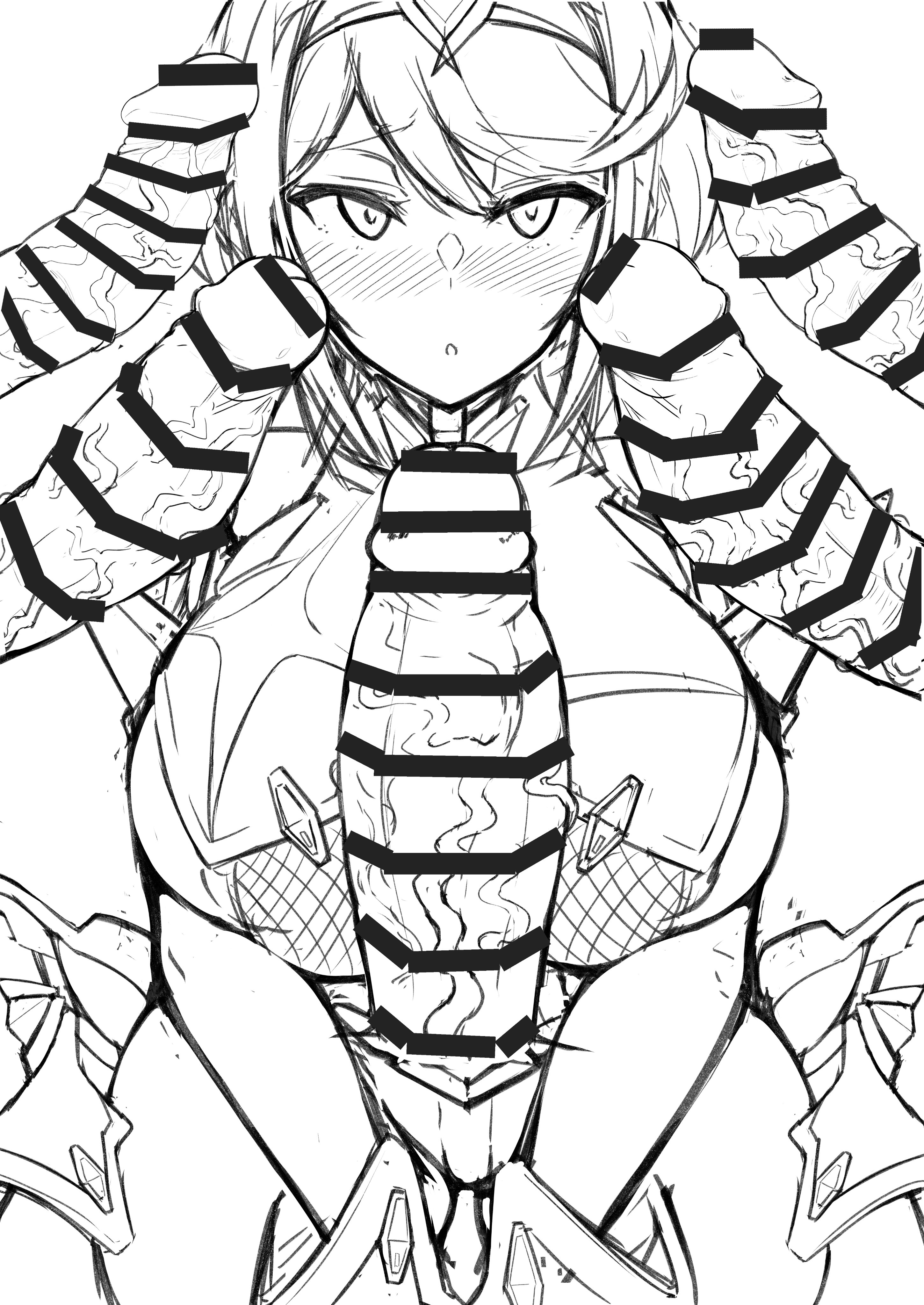 1girls, 5boys, blush, breasts, censored, cock shock, female, gatyo 5, huge breasts, huge cock, imminent oral, male, monochrome, nintendo, penis, penis awe, pyra, short hair, veiny penis, xenoblade (series), xenoblade chronicles 2