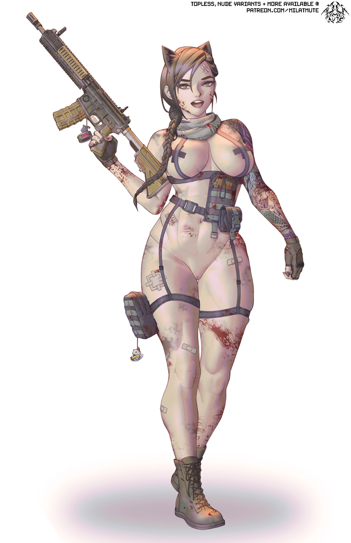 1girls, blood, boots, breasts, call of duty, call of duty modern warfare (2019), female, gun, latina, mara (cod), mila the mute, naked boots, naked footwear, naked with shoes on, nude