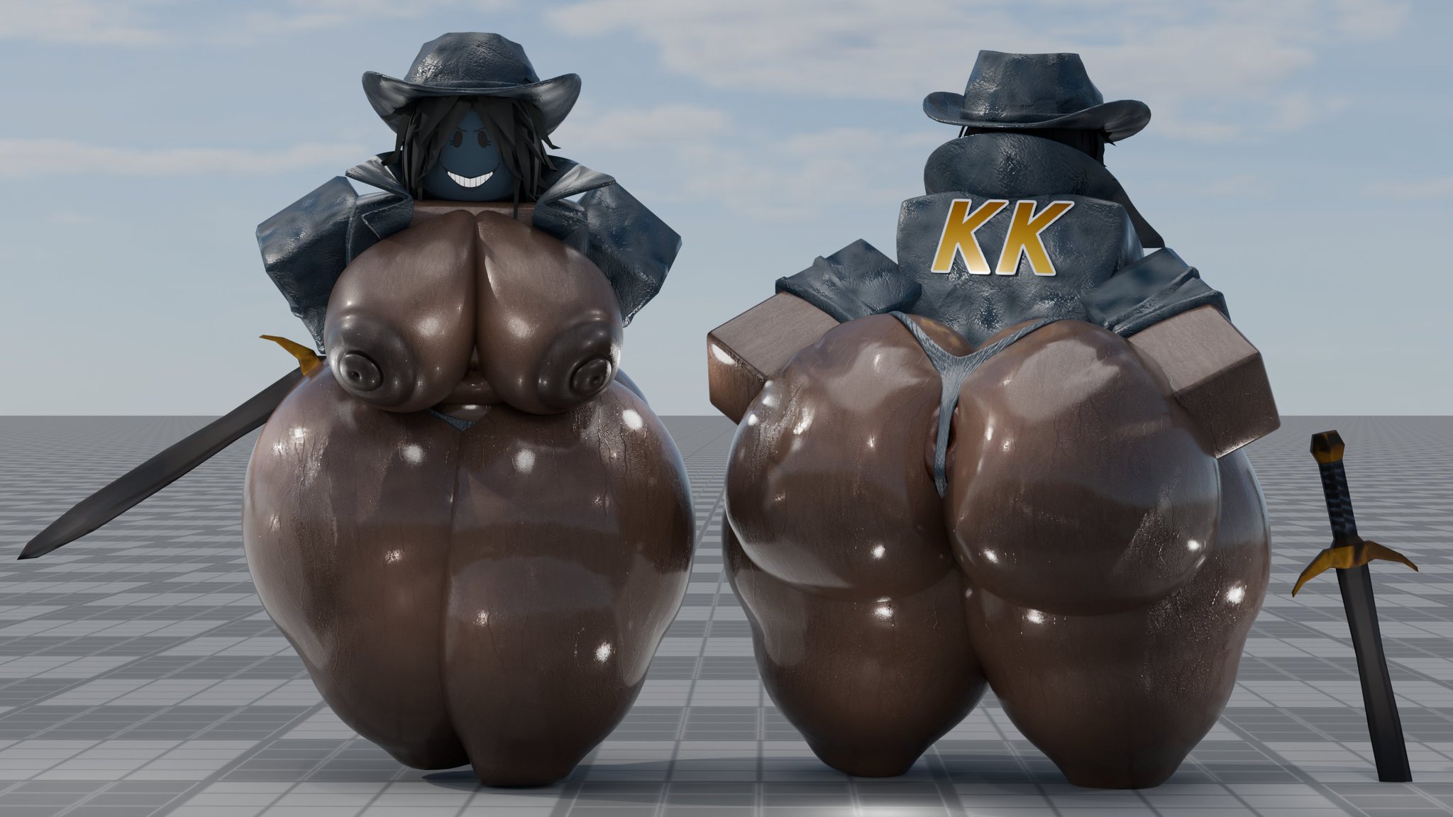 1girls, 3d, almost naked, anus peek, ass, big ass, breasts, breasts out, brown body, fedora, female, jacket, killerkyle, nipples, panties, roblox, robloxian, rule 63, tagme, tagme (artist), the masked killer, thighs