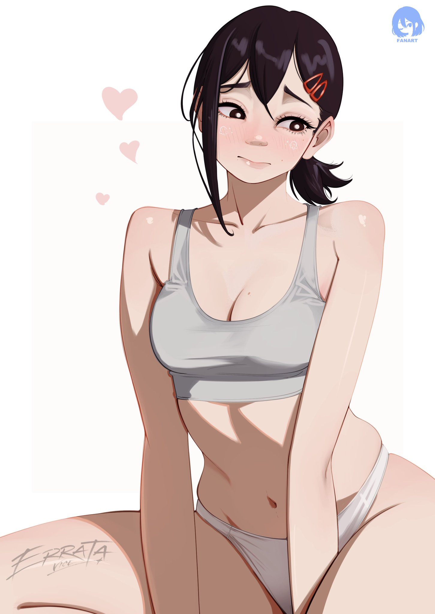 black hair, chainsaw man, errata vice, female, female focus, female only, higashiyama kobeni, kobeni higashiyama, medium ass, medium breasts, medium tits, ponytail, short hair, skinny, skinny girl, solo, solo female, solo focus, tagme, underwear