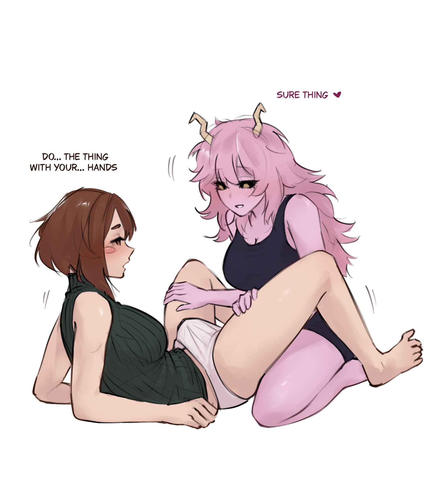bulge, bulge through clothing, erection, futa on female, futanari, imminent sex, mina ashido, my hero academia, ochako uraraka, post-timeskip, xherr