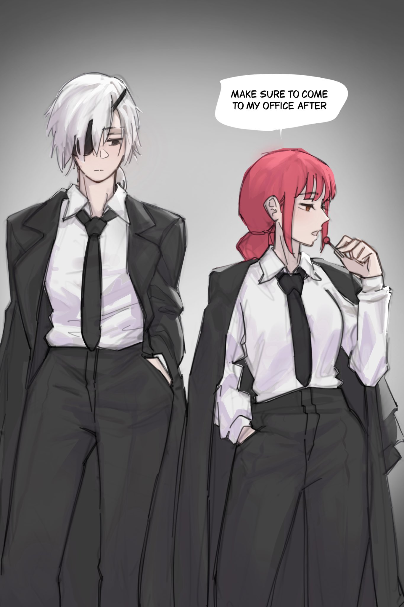 chainsaw man, doggy style, english text, futa on female, futa pov, futanari, makima (chainsaw man), pov, quanxi (chainsaw man), speech bubble, text, xherr