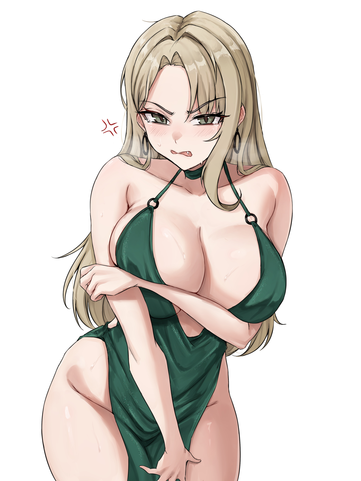 1girls, blonde hair, breasts, cleavage, clothed, clothing, draco malfoy, draco malfoy (redteneri), dress, fangs (fangs art), female, female only, genderswap, harry potter, large breasts, light skin, light-skinned female, long hair, rule 63, slit dress, solo, thick thighs, thighs, wide hips, wizarding world