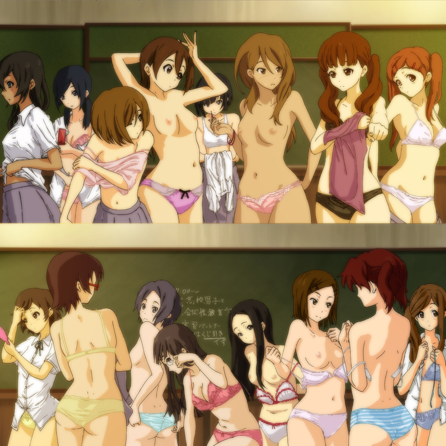 16girls 6+girls bra breasts chalkboard cleavage human human_only iida_keiko_(k-on!) k-on! kimura_fumie_(k-on!) kinoshita_shizuka_(k-on!) makigami_kimiko_(k-on!) matsumoto_mifuyu_(k-on!) multiple_girls nipples nodoka_manabe_(k-on!) nojima_chika_(k-on!) nude okada_haruna_(k-on!) panties saeki_mika_(k-on!) sakurai_natsuka_(k-on!) satou_akane_(k-on!) school schoolgirl striped_panties student sunahara_yoshimi_(k-on!) tachibana_himeko_(k-on!) tagme takahashi_fuuko_(k-on!) taki_eri_(k-on!) underwear undressing wakaoji_ichigo_(k-on!)