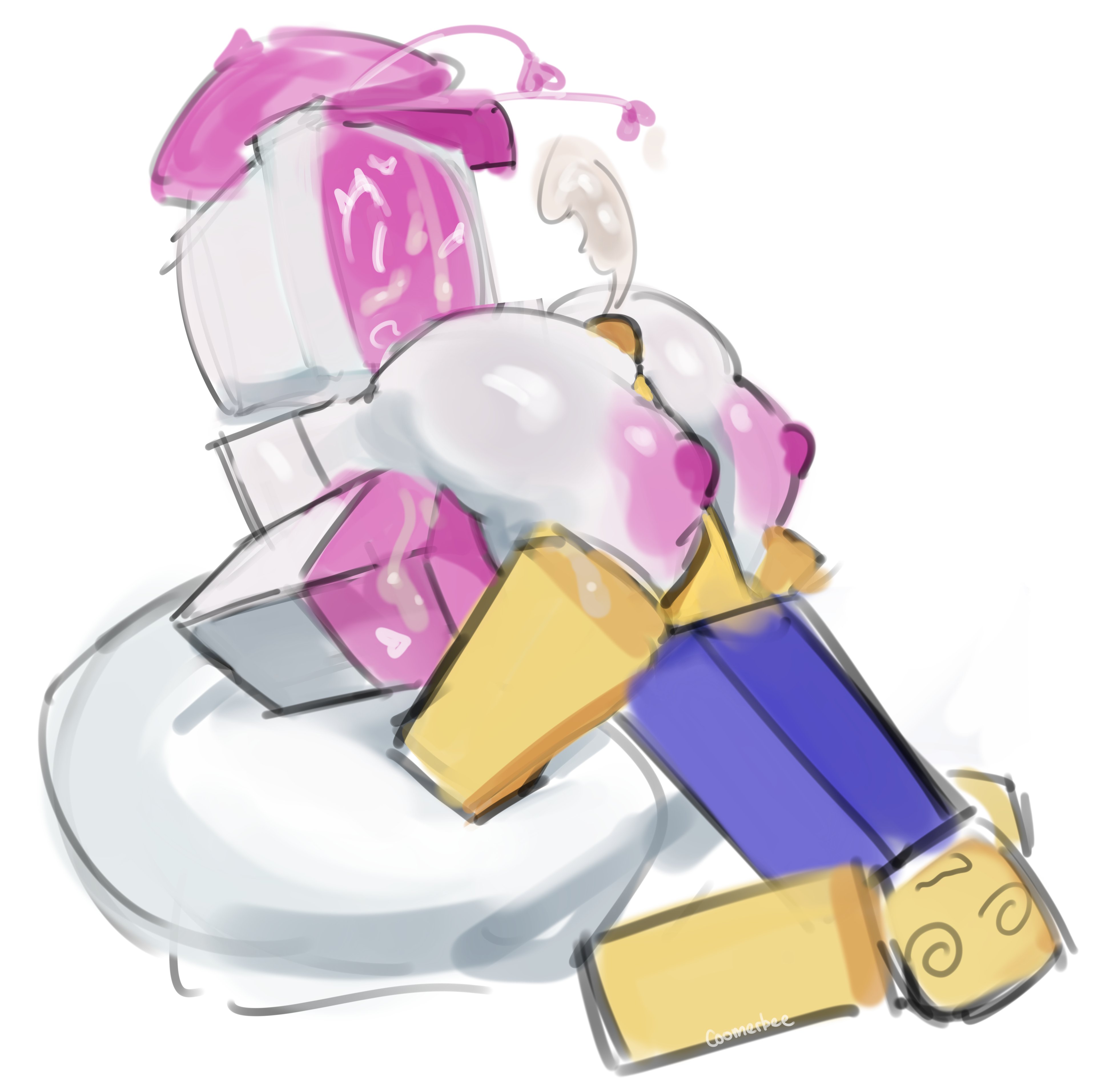 1girl, 1girls, 2d, 2d (artwork), 2d artwork, artist name, big ass, big boobs, big breasts, blocky body, boobjob, boobs, colored sketch, coomerbee, cum, cum on face, cum on hand, cumming, cumshot, cumshot on face, dizzy eyes, female, forsaken (roblox), kneeling, kneeling female, kneeling on ground, lovebug veeronica, noob, noob (forsaken), noob (roblox), paizuri, roblox, roblox game, robloxian, robot, robot girl, screen face, sketch, titfuck, titjob, tits, tits bigger than head, tv, tv head, tv screen, upside-down, veeronica, white background, white skin, yellow skin