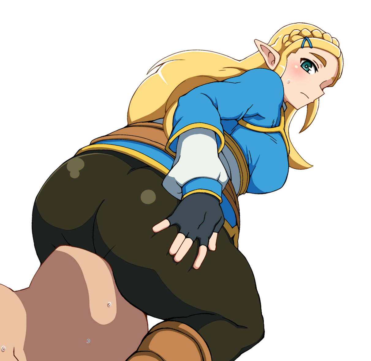 ass, big ass, big breasts, blonde hair, breasts, breath of the wild, elf ears, facesitting, female, green eyes, long hair, male, mantan, pointy ears, princess zelda, sitting on face, straight, the legend of zelda, zelda (breath of the wild)