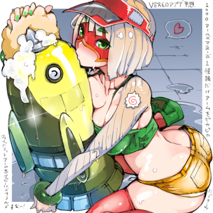 1:1 1girls arms_(game) ass blonde_hair breasts female green_eyes large_breasts medium_hair min_min_(arms) minishorts nintendo red_thighhighs spoken_heart sweat takayama_toshinori text thick_ass thick_thighs thighhighs thighs tight_shorts